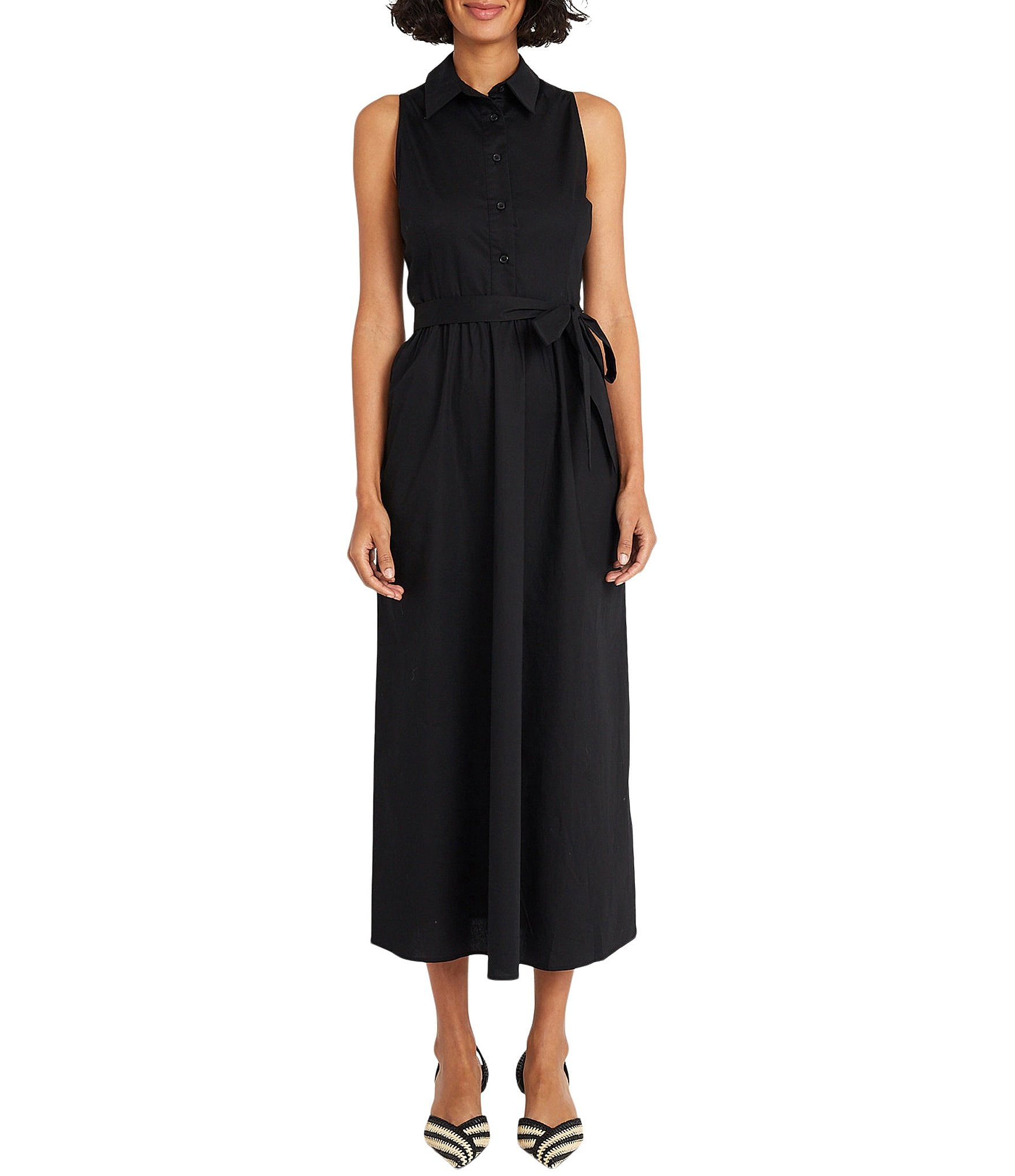 Maggy London Stretch Poplin Collared Neck Sleeveless Maxi Dress | Dillard's