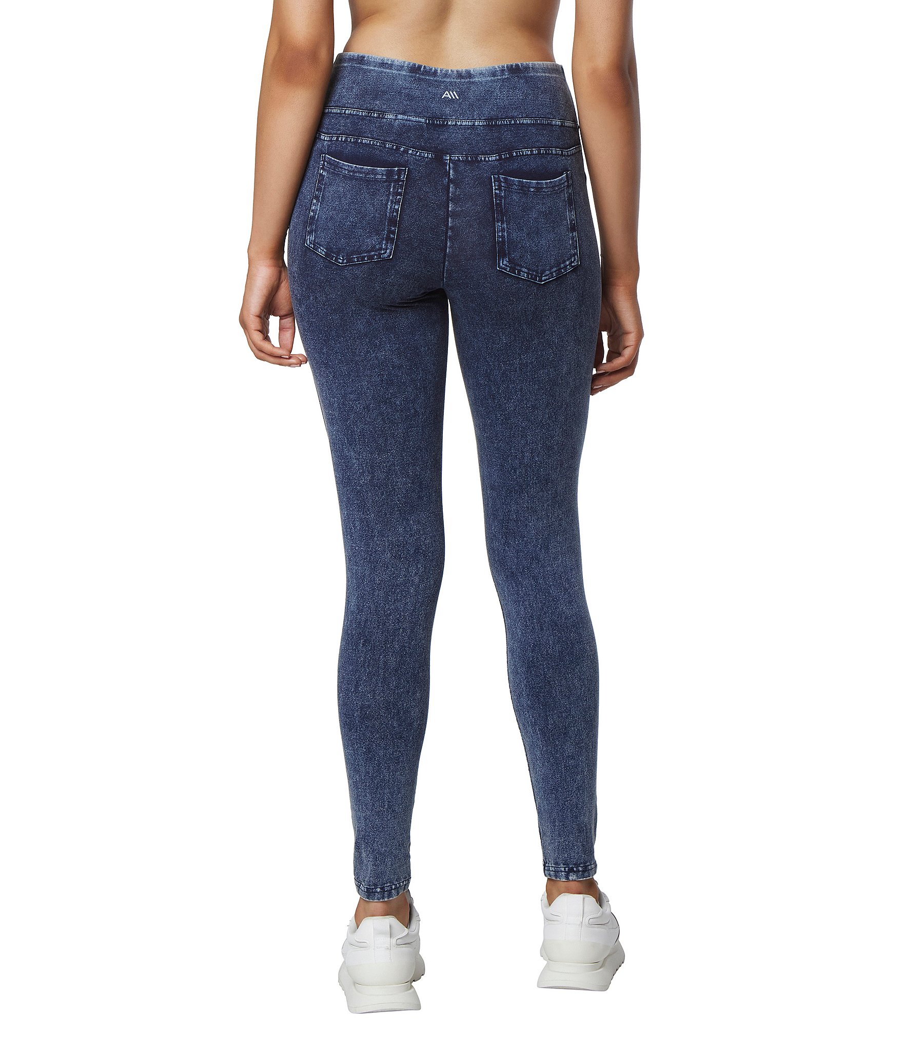 Andrew Marc Sport Knit Denim Look Wide Waistband Jeggings