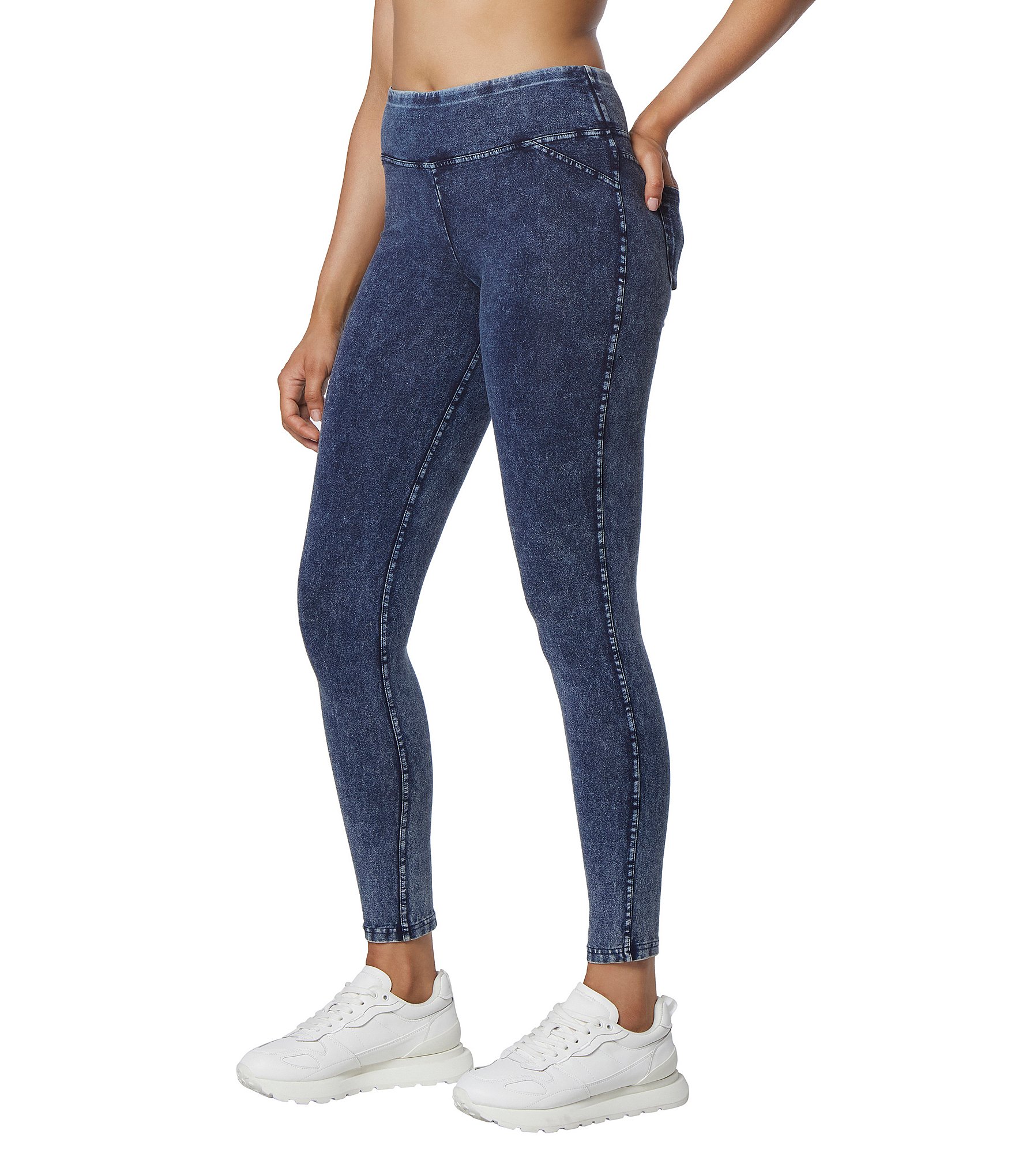 Andrew Marc Sport Knit Denim Look Wide Waistband Jeggings