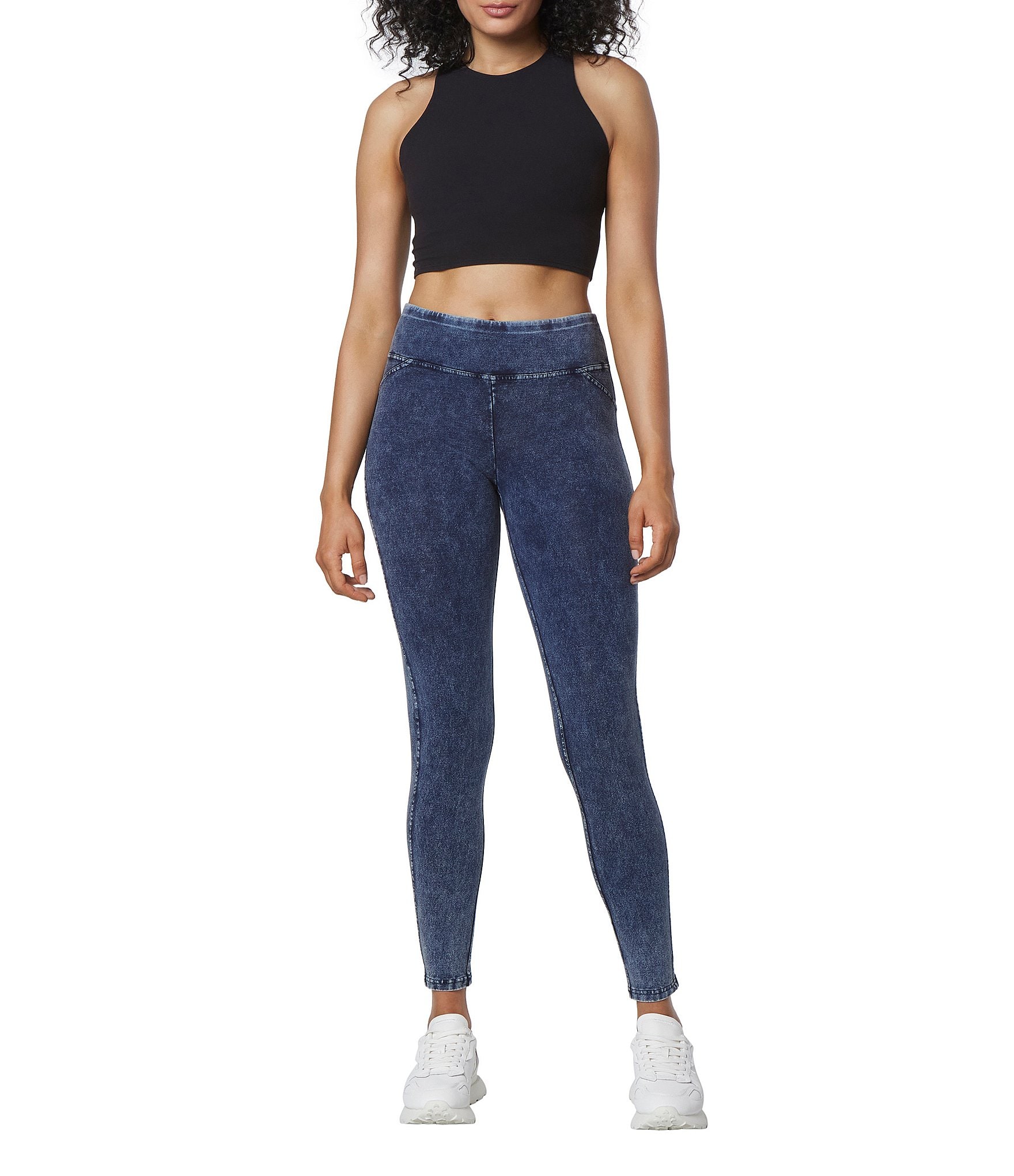 Andrew Marc Sport Knit Denim Look Wide Waistband Jeggings