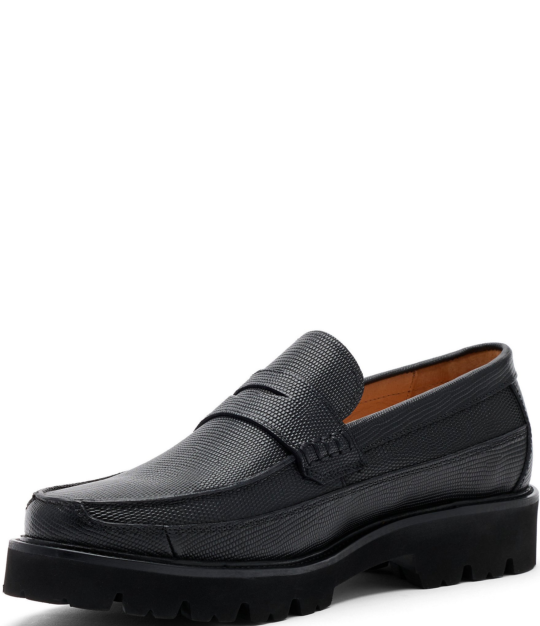 Marc Nolan Men's Adler Lizard Embossed Leather Lug Penny Loafers