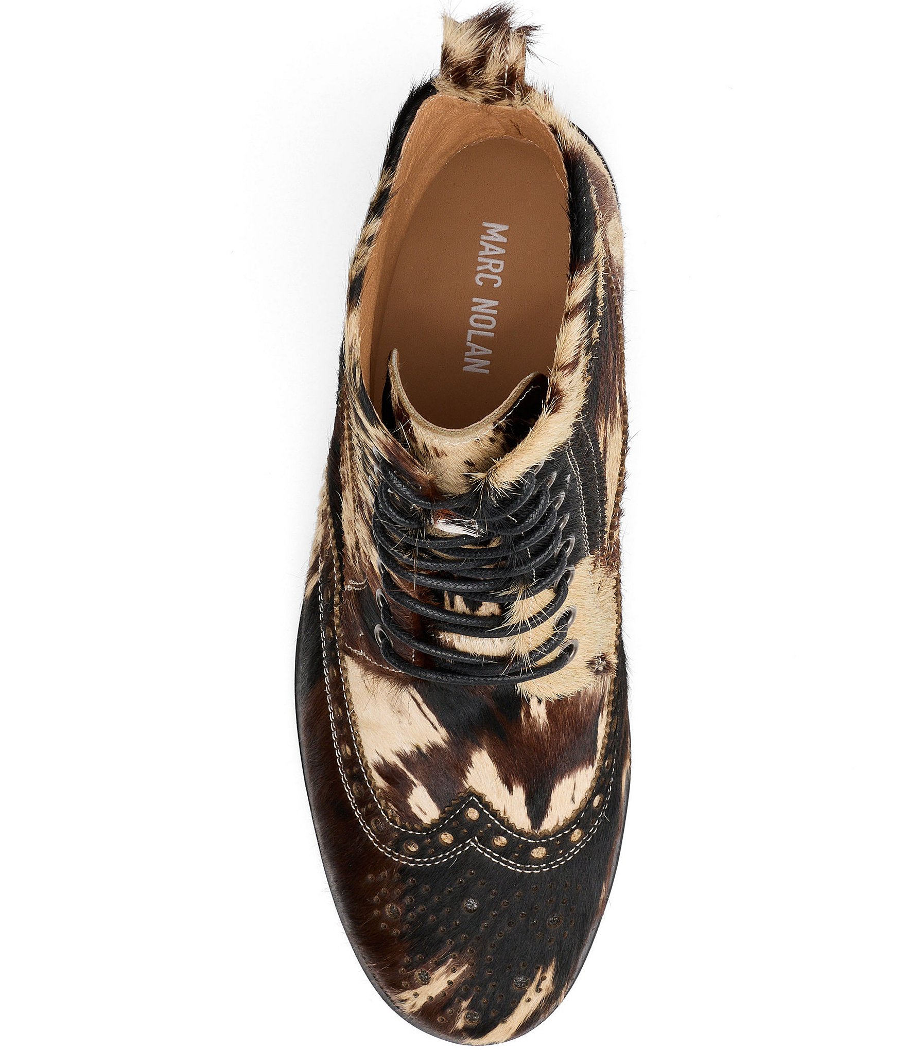 Marc Nolan Men's Belmont Cow Print Wingtip Brogue Detail Combat Boots