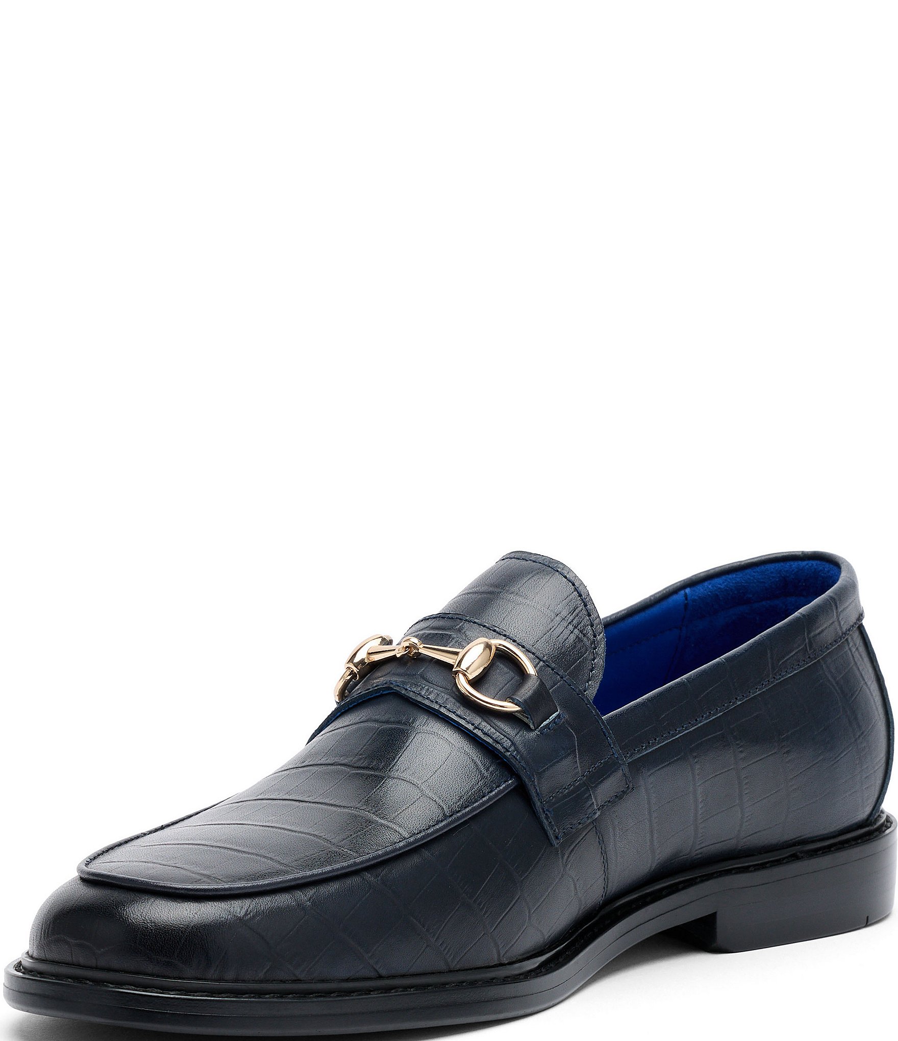 Marc Nolan Men's Boardwalk Croco Embossed Leather Horse Bit Buckle Loafers