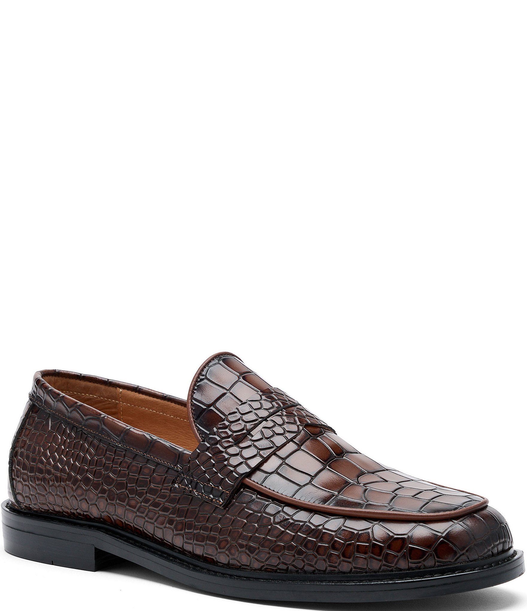 Marc Nolan Men's Calum Croco Embossed Leather Penny Loafers