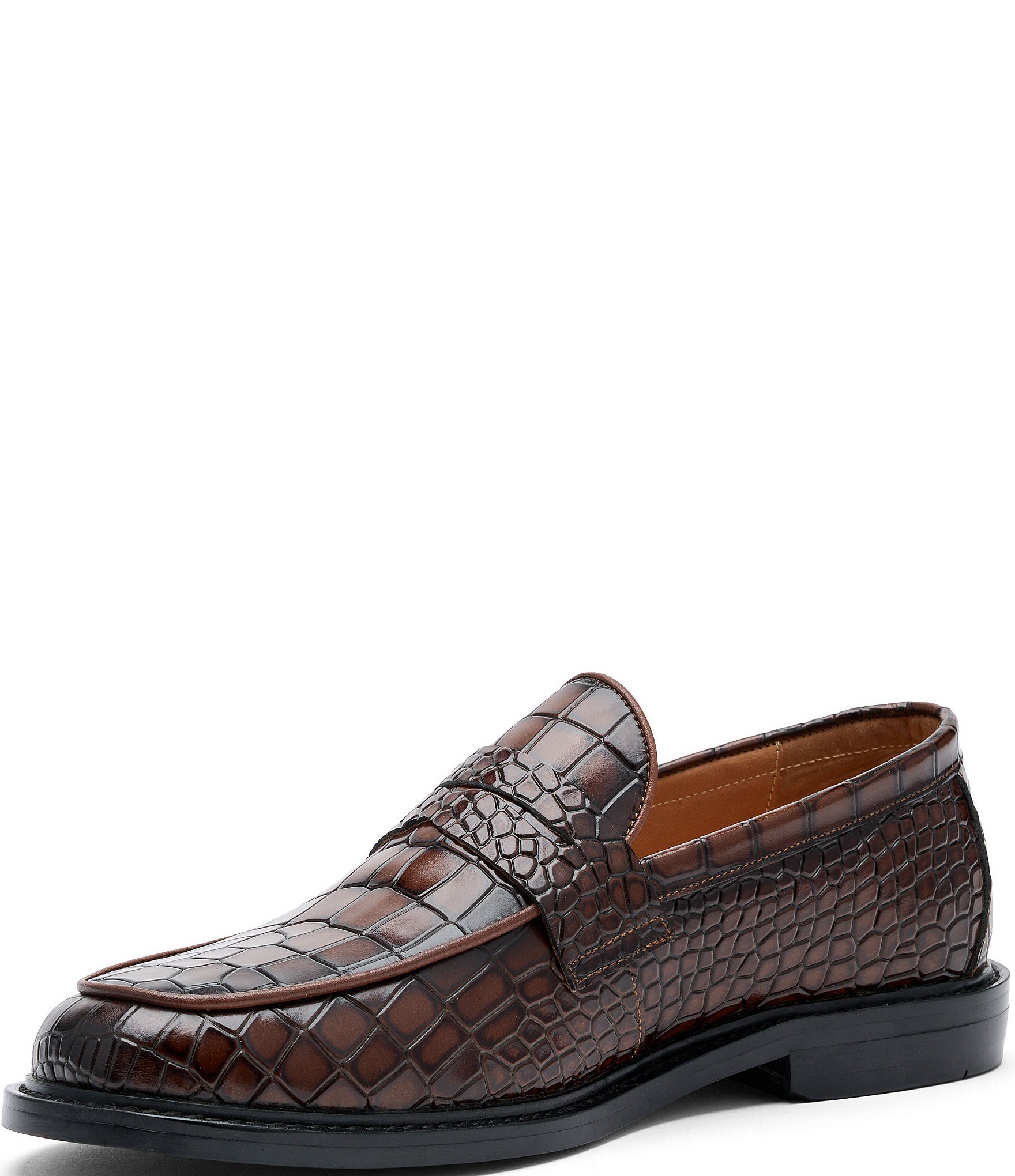 Marc Nolan Men's Calum Croco Embossed Leather Penny Loafers