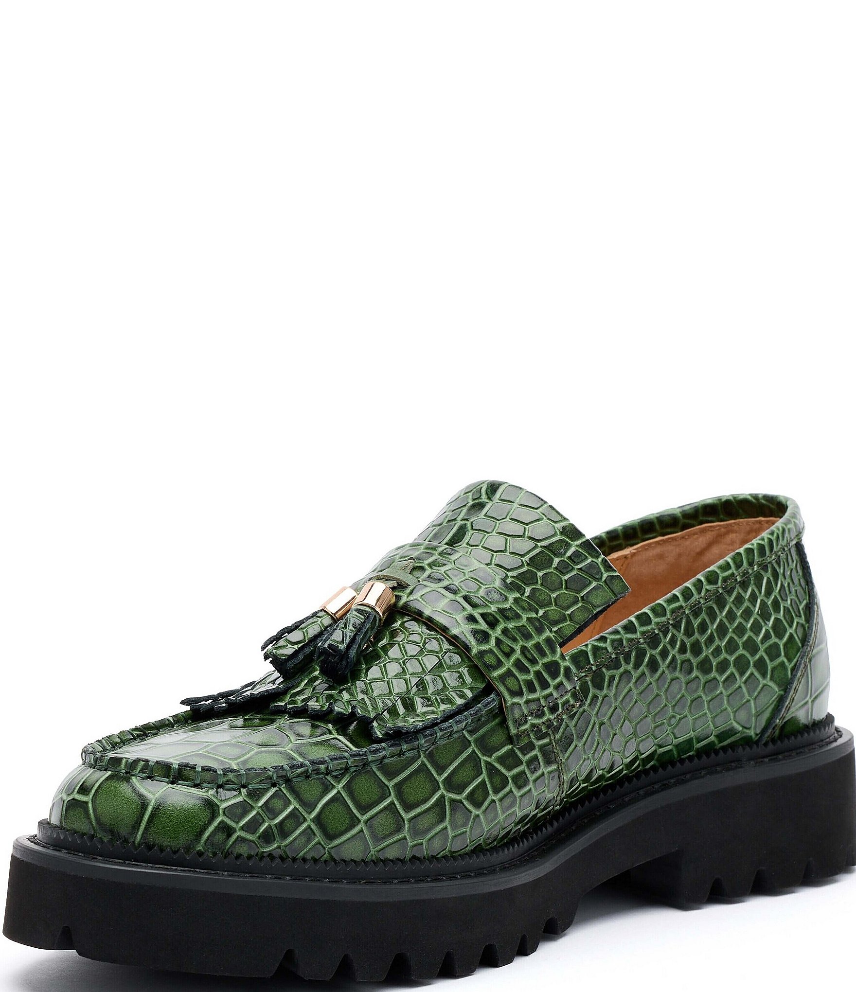 Marc Nolan Men's Journey Croco Embossed Leather Lug Tassel Loafers