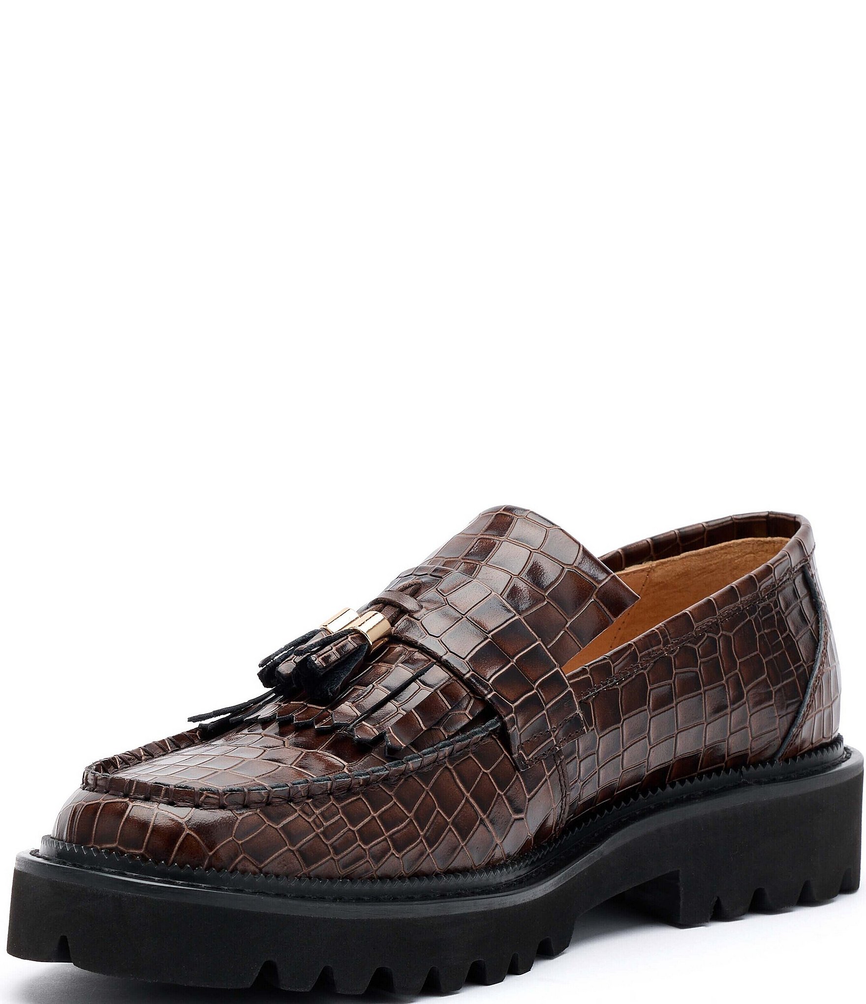 Marc Nolan Men's Journey Croco Embossed Leather Lug Tassel Loafers