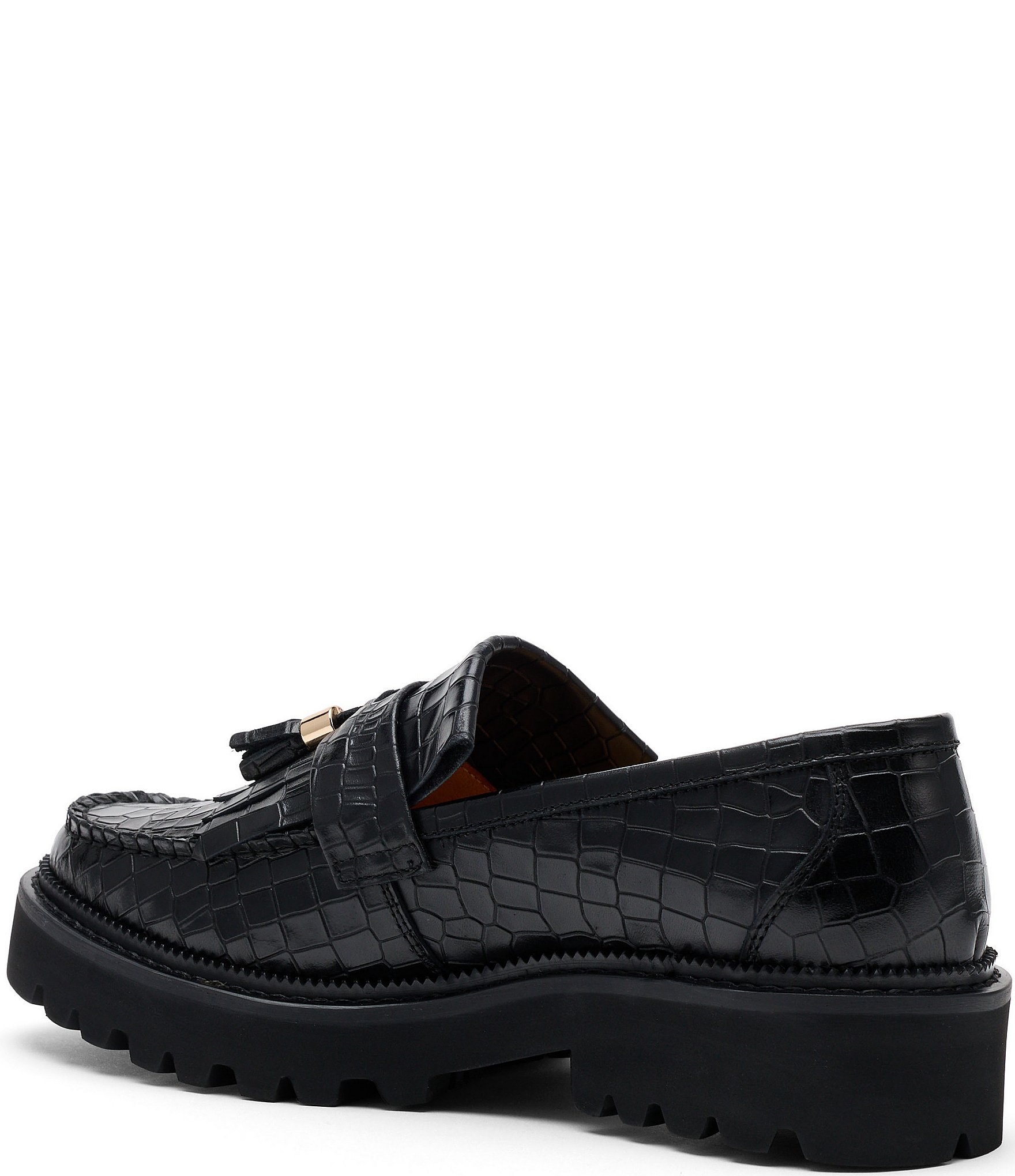 Marc Nolan Women's Journey Croco Embossed Leather Kiltie Lug Tassel Loafers