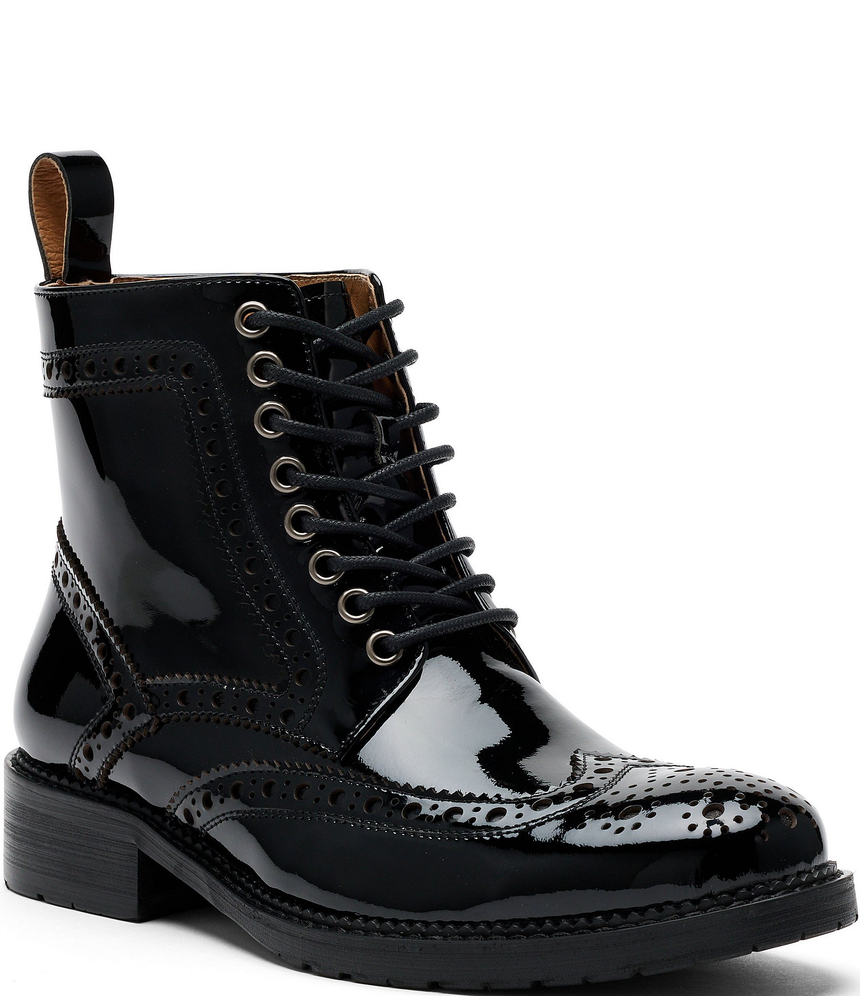 Marc Nolan Women's Ms. Belmont Patent Leather Wingtip Combat Booties