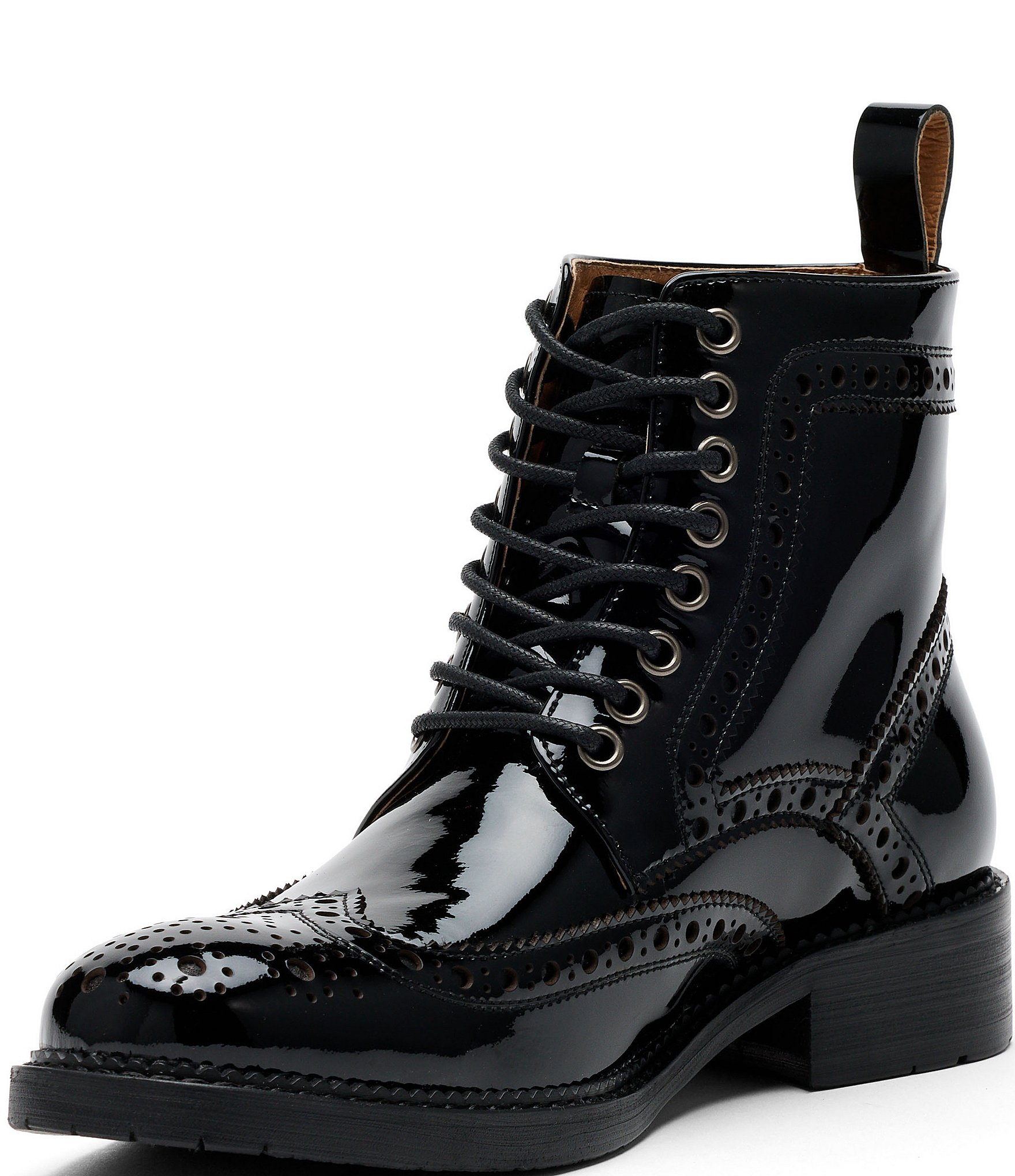 Marc Nolan Women's Ms. Belmont Patent Leather Wingtip Combat Booties