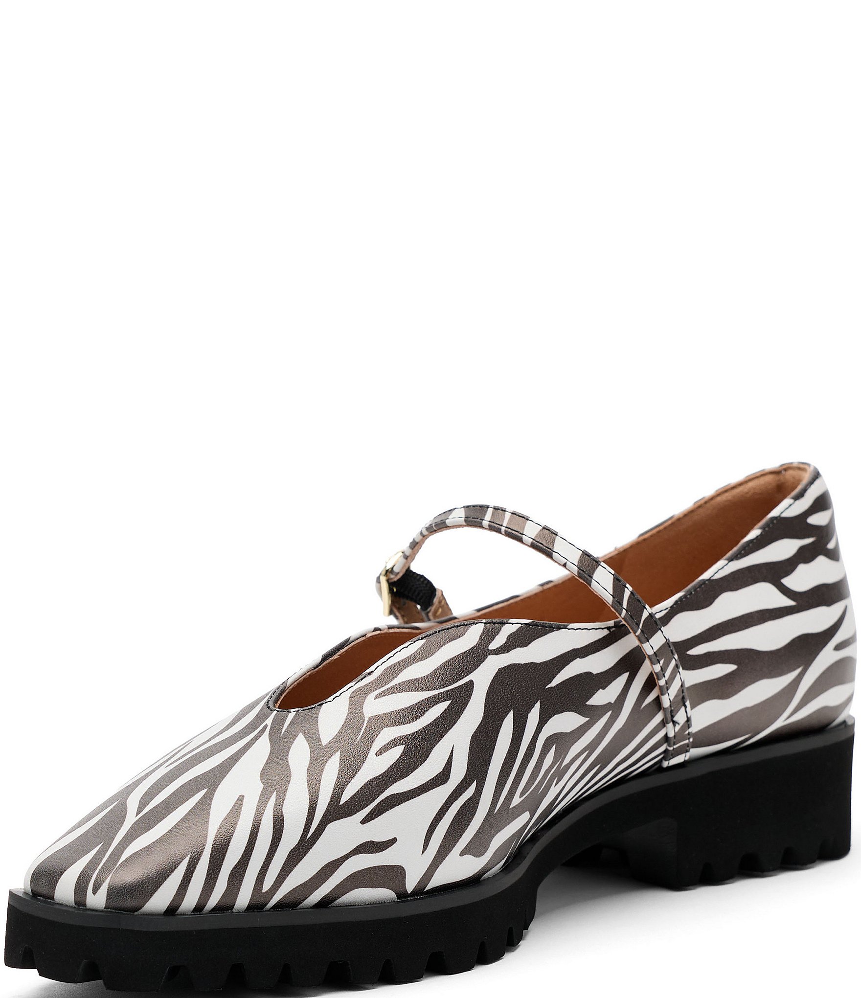 Marc Nolan Women's Roxie Zebra Print Leather Lug Mary Jane Flats