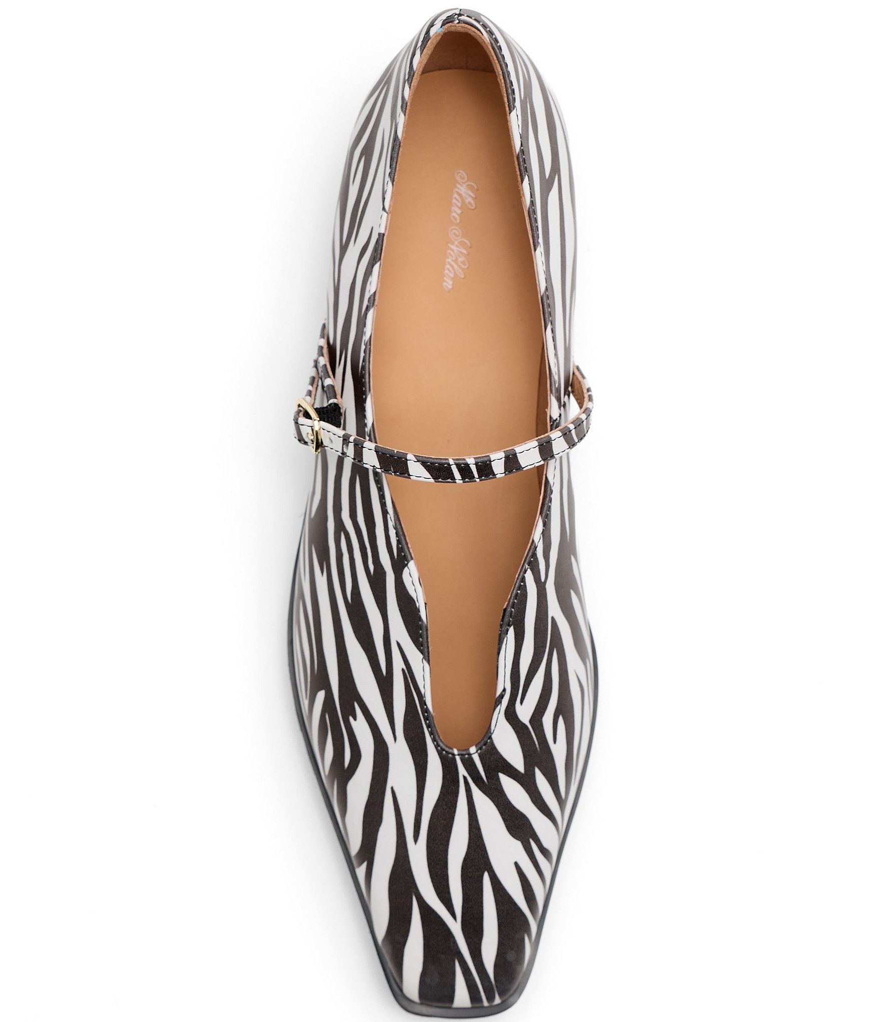 Marc Nolan Women's Roxie Zebra Print Leather Lug Mary Jane Flats