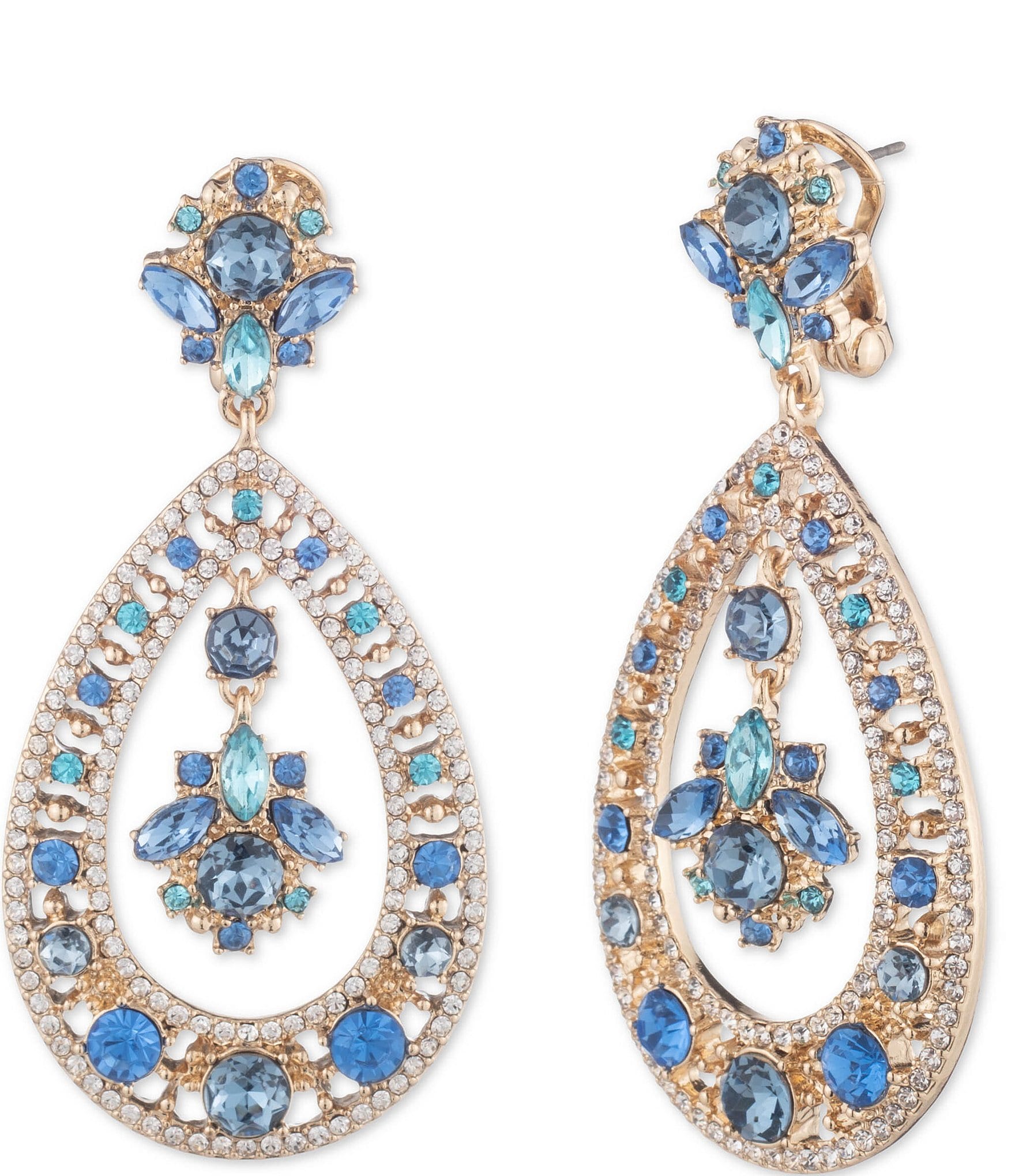 Marchesa Blue Multi Crystal Open Drop Orbital Statement Earrings ...