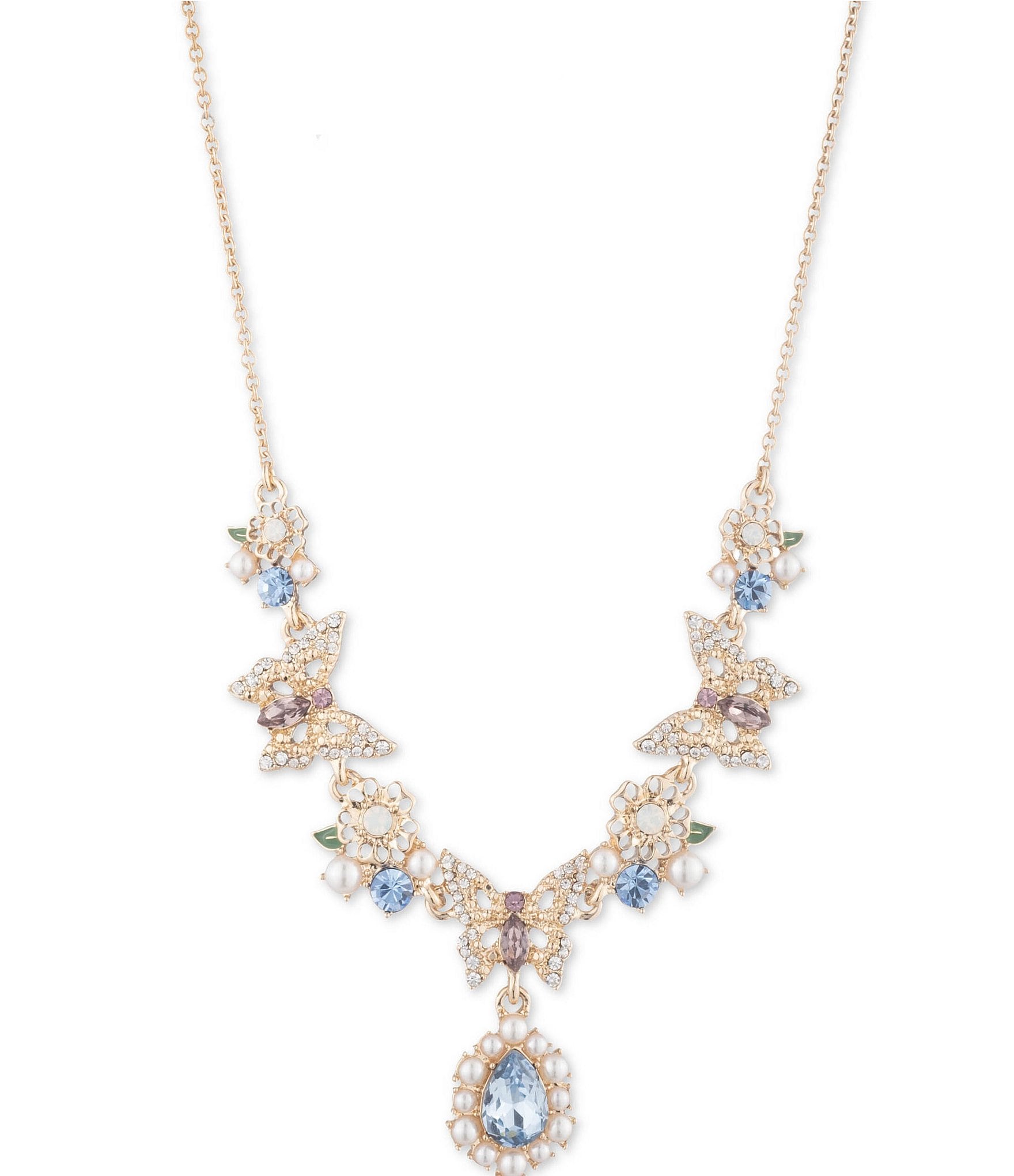 Marchesa Butterfly Frontal Blue Crystal Pearl Embellished Pendant ...