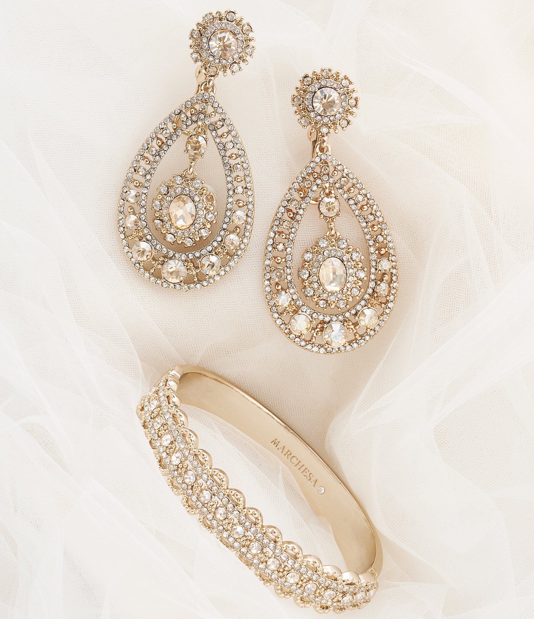 Marchesa Filigree Chandelier Crystal Statement Earrings