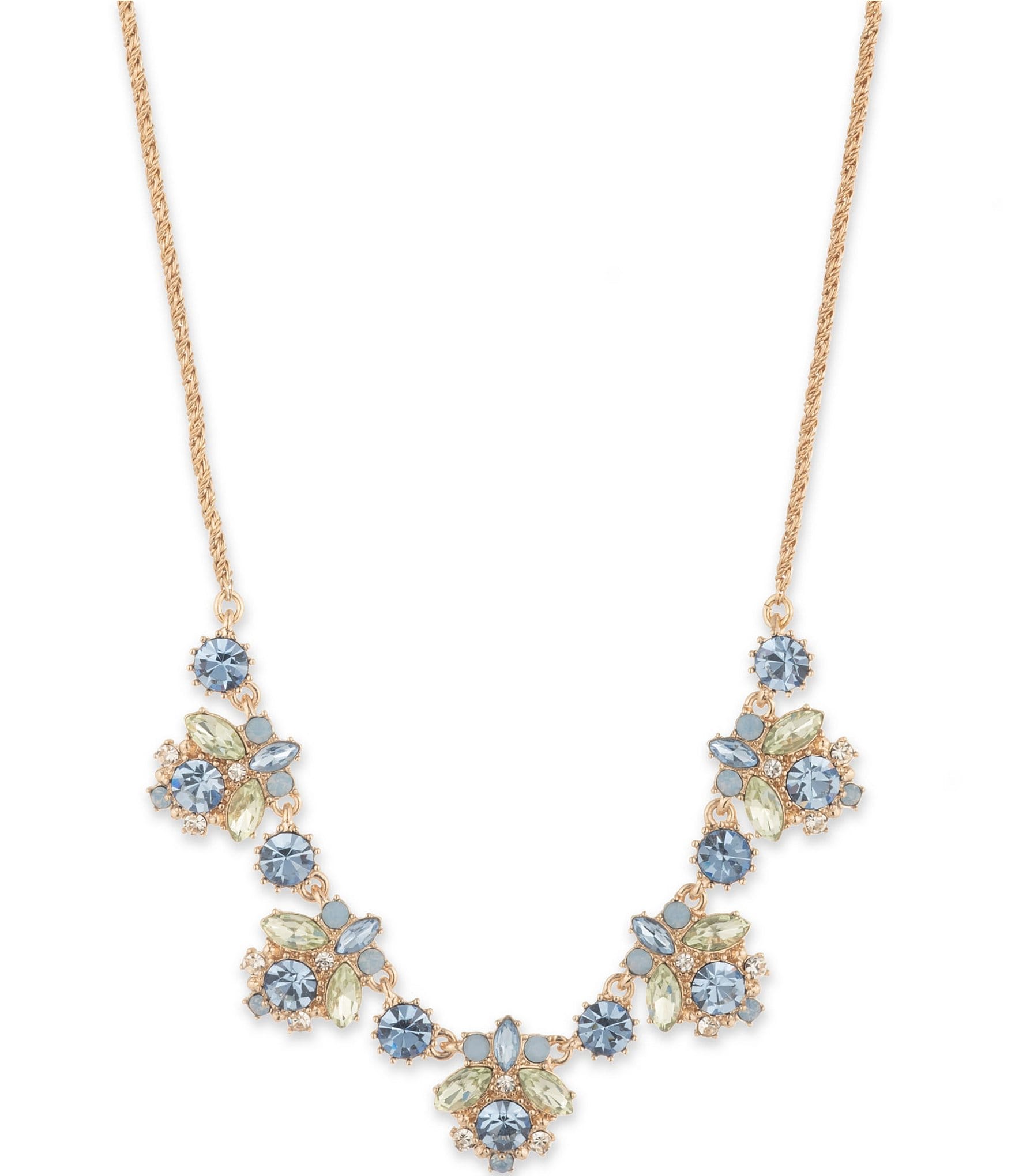 Marchesa Gold Tone Blue Multi Frontal Statement Collar Necklace