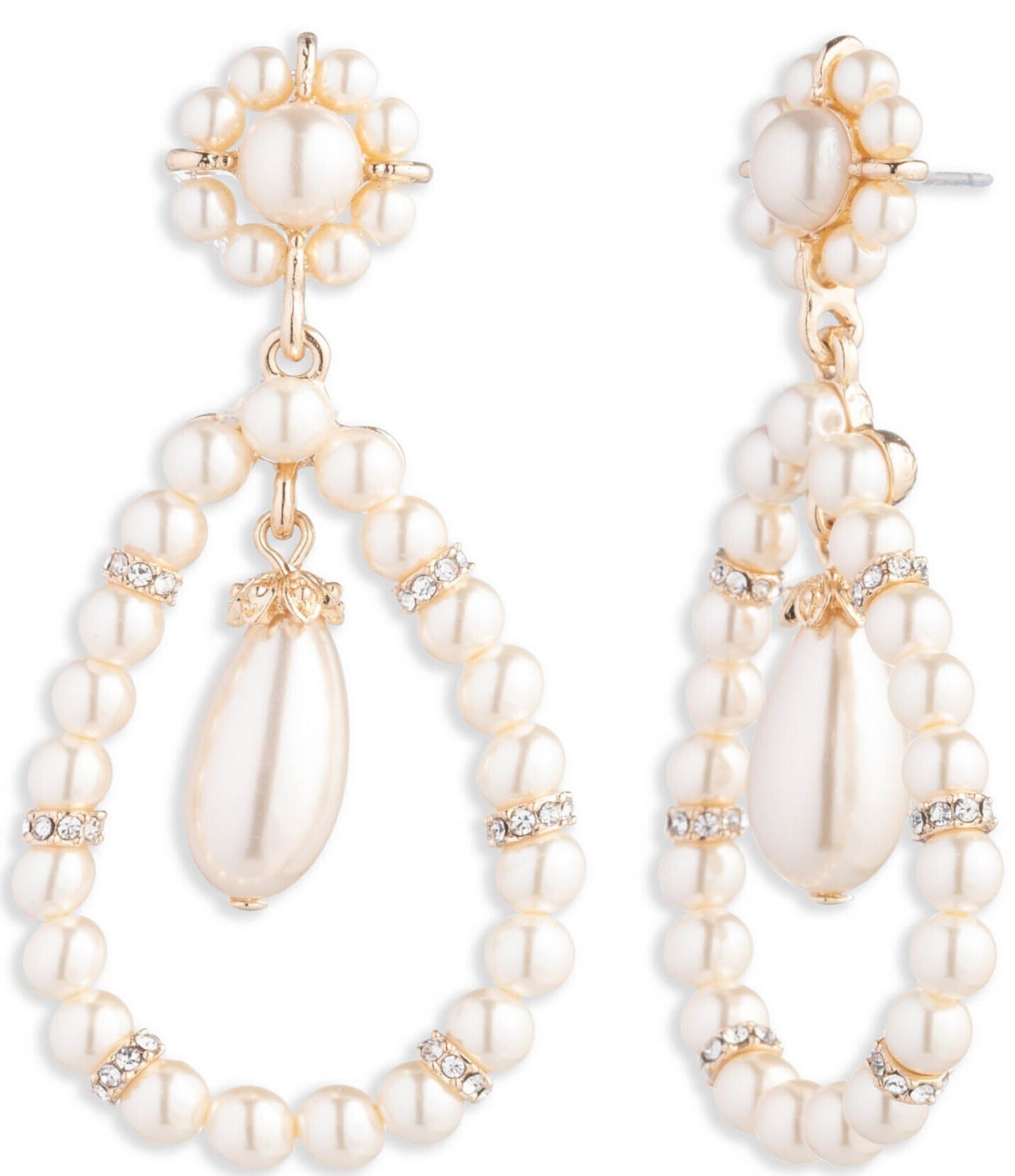 Marchesa Gold Tone Blush Pearl and Crystal Orbital Drop Earrings