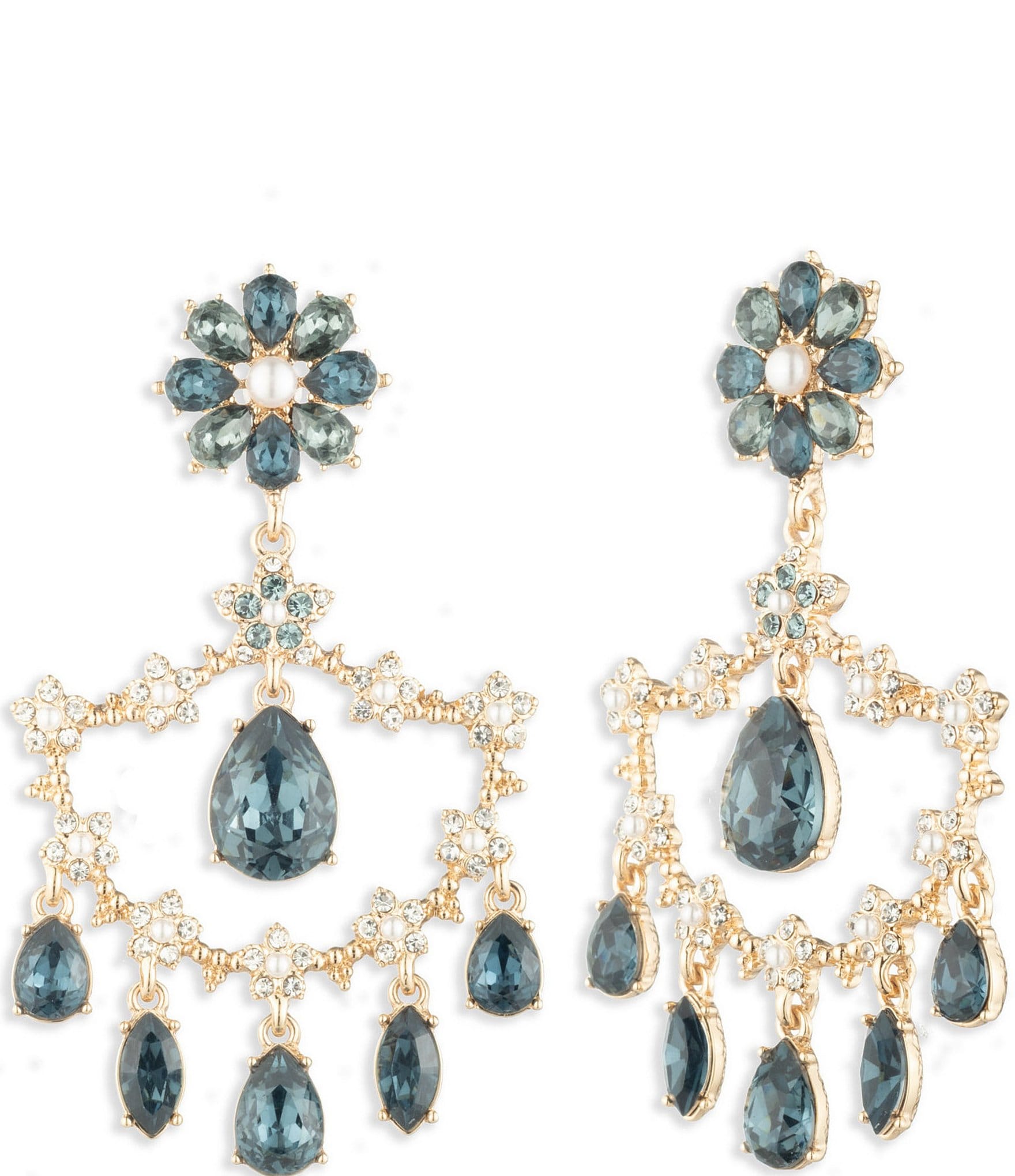 Marchesa Gold Tone Crystal Blue Multi Chandelier Earrings