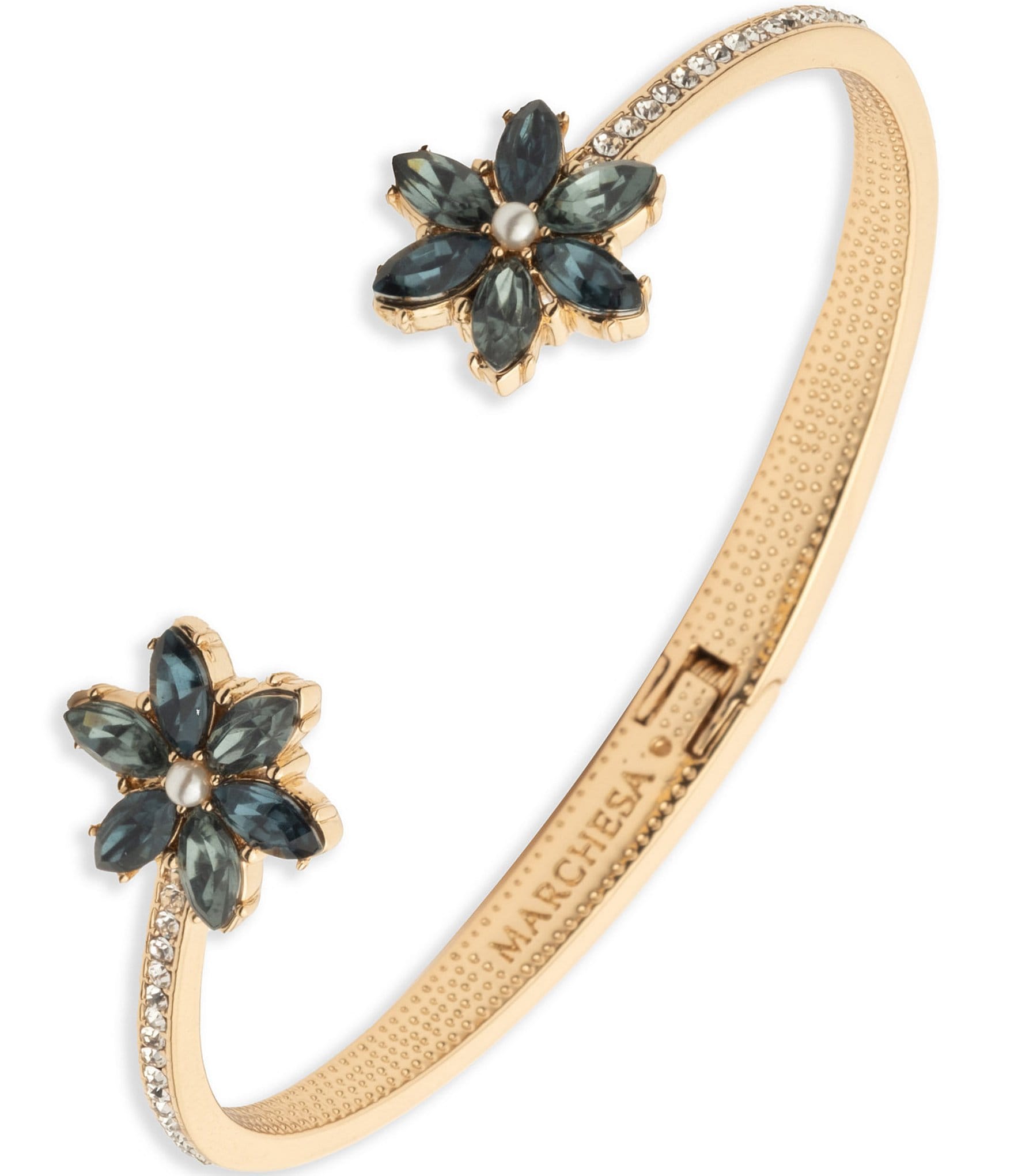 Marchesa Gold Tone Crystal Blue Multi Cluster Hinge Cuff Bracelet