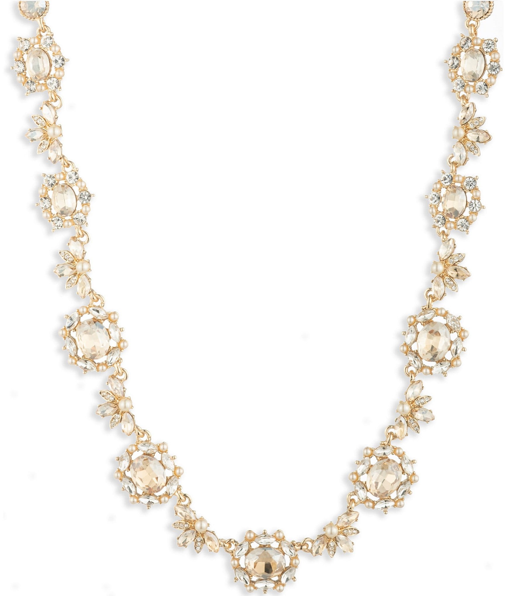 Marchesa Gold Tone Golden Stone Cluster Collar Necklace