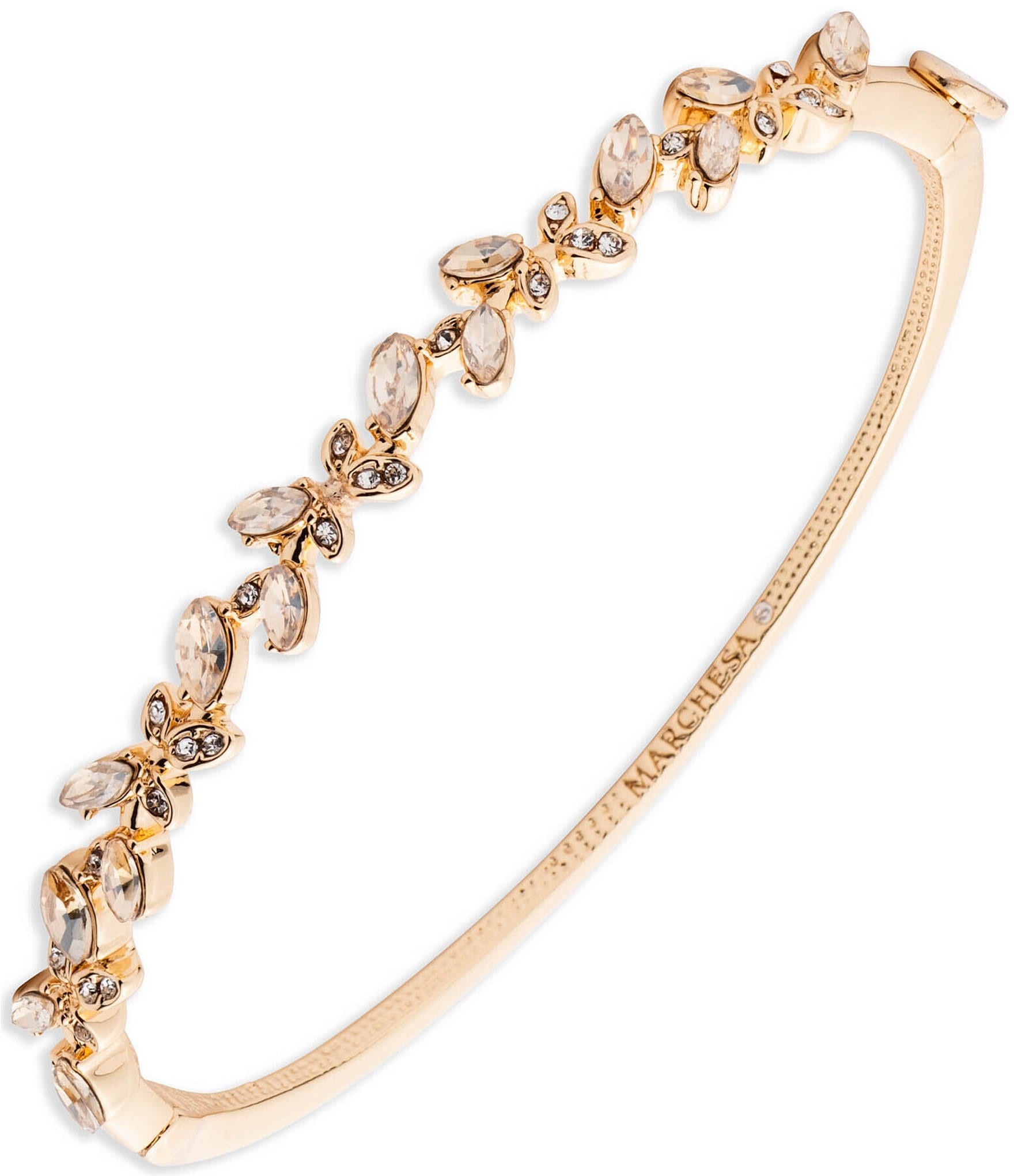 Marchesa Gold Tone Stone Vine Leaf Bangle Bracelet