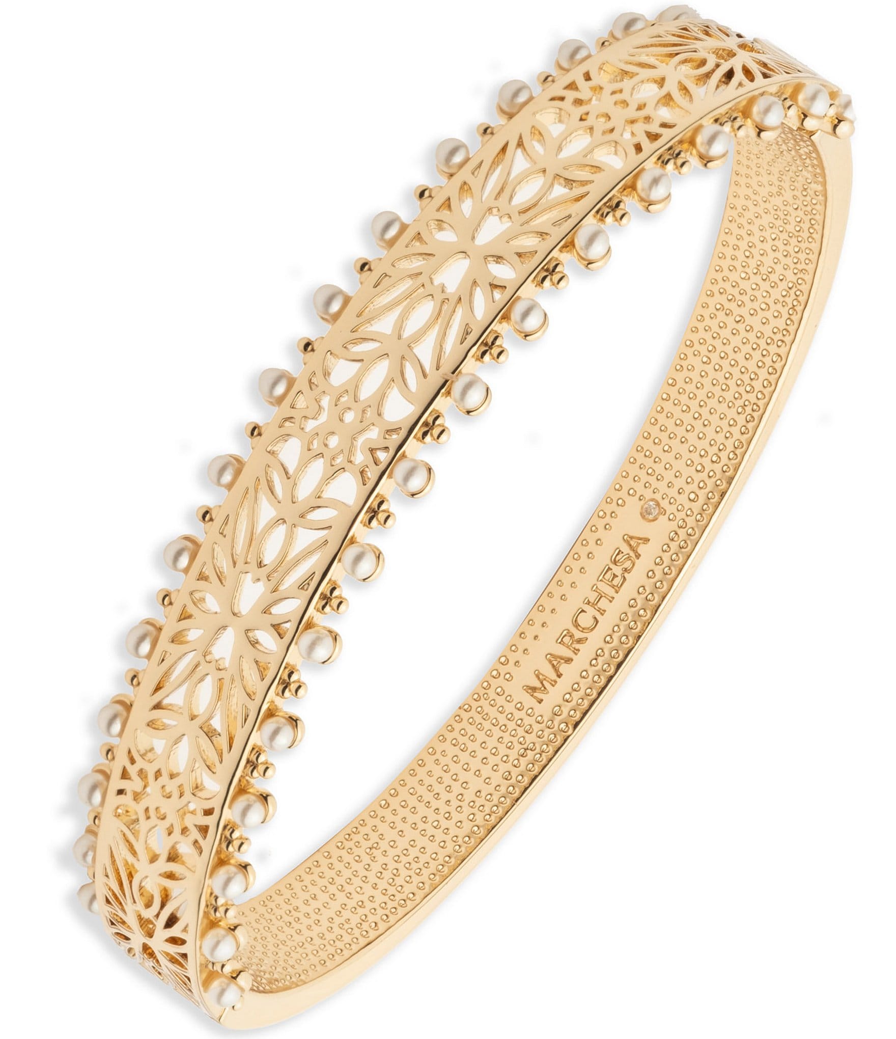 Marchesa Gold Tone White Mini Pearl Filigree Bangle Bracelet