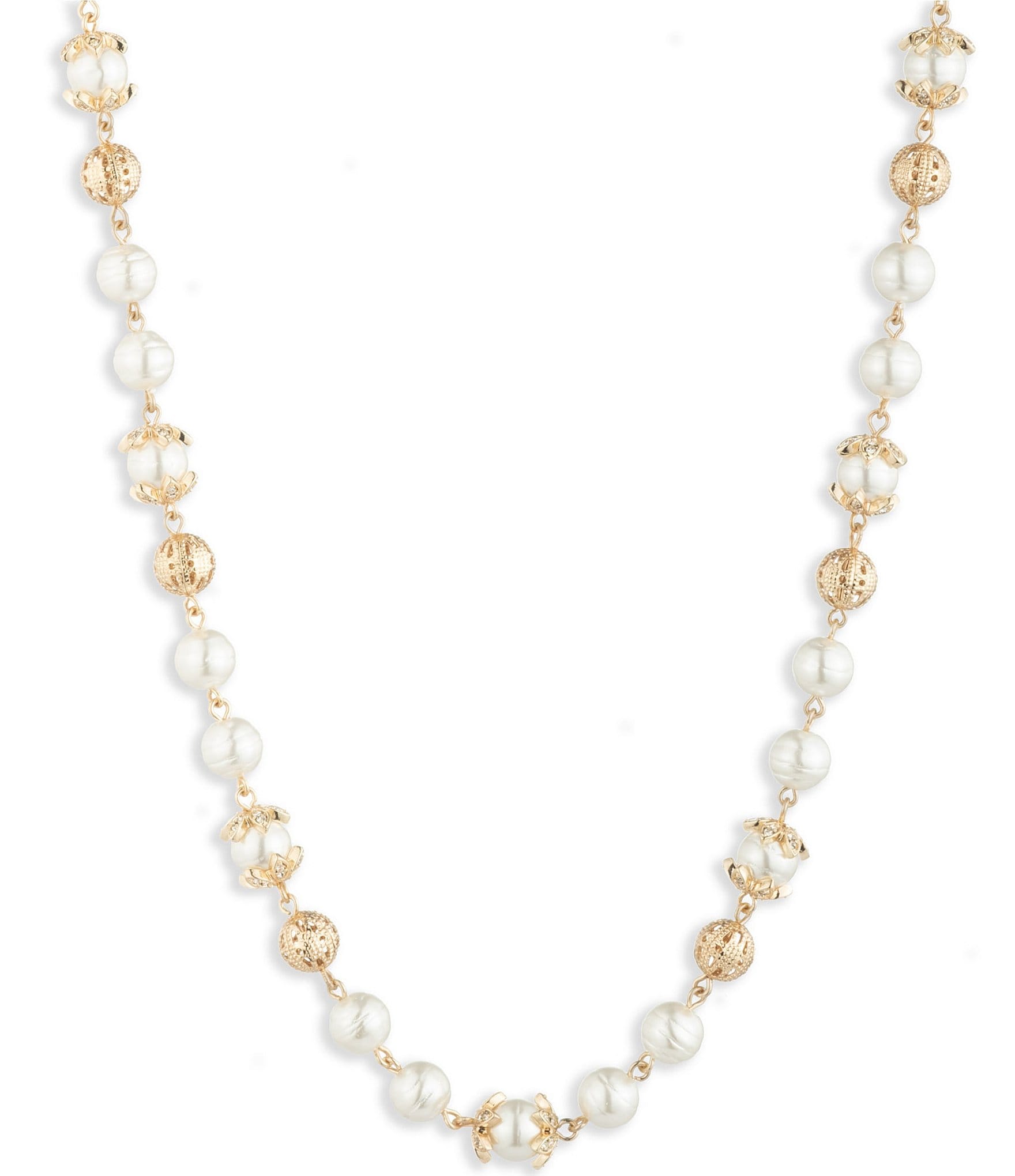 Marchesa Gold Tone White Pearl Filigree Collar Necklace