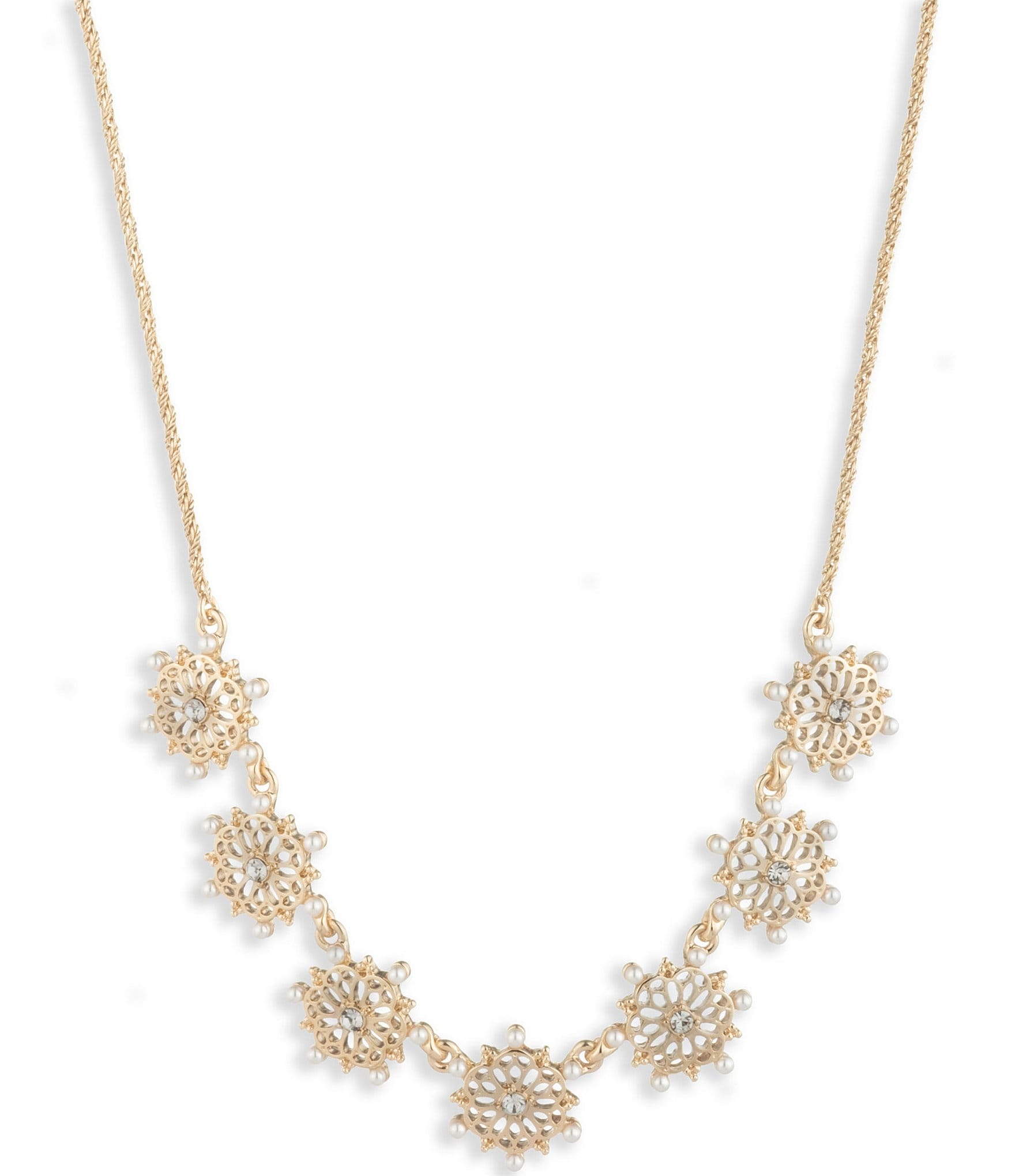 Marchesa Gold Tone White Pearl Filigree Frontal Collar Necklace