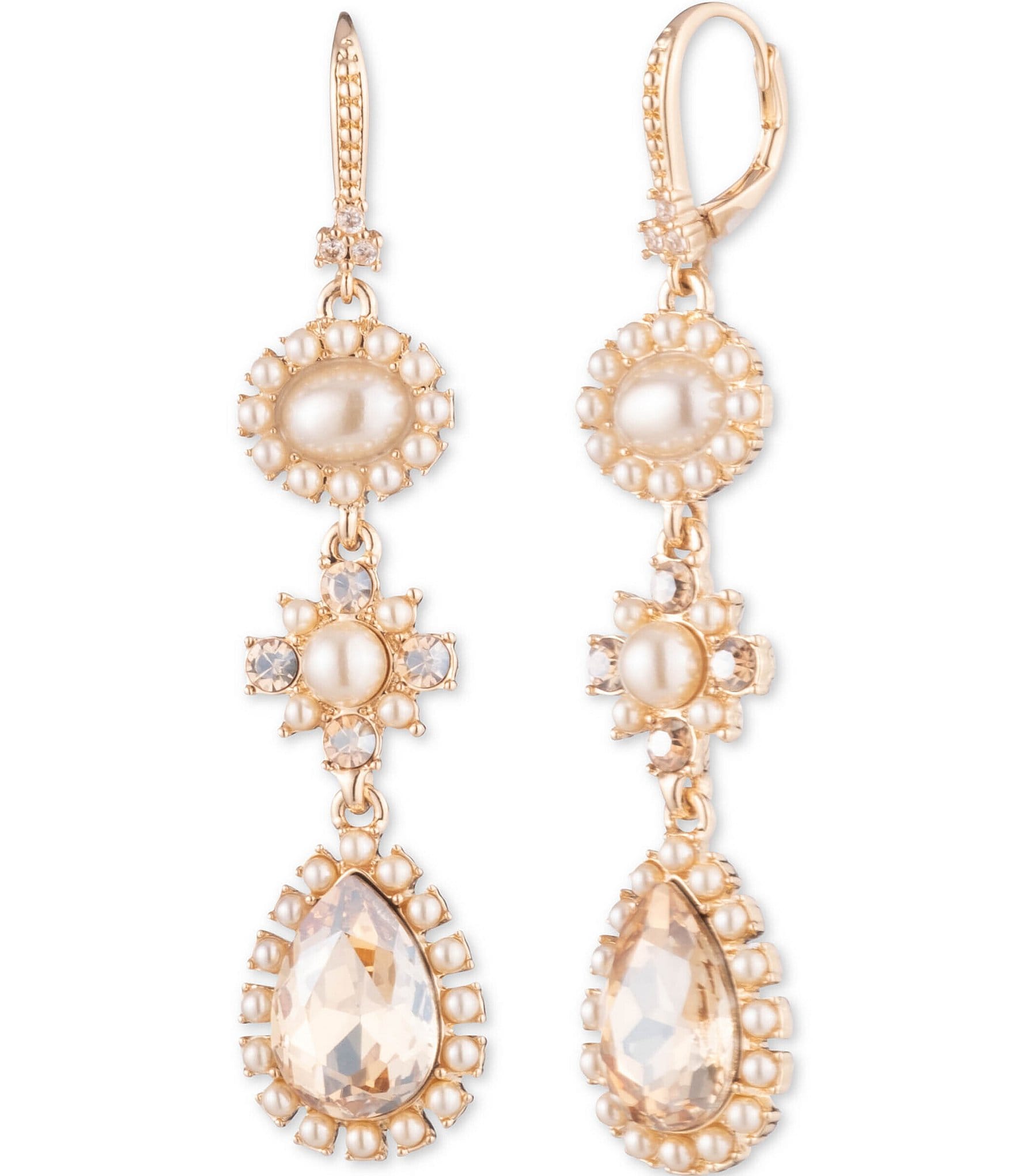 Marchesa Pearl Linear Gold Tone Crystal Earrings | Dillard's