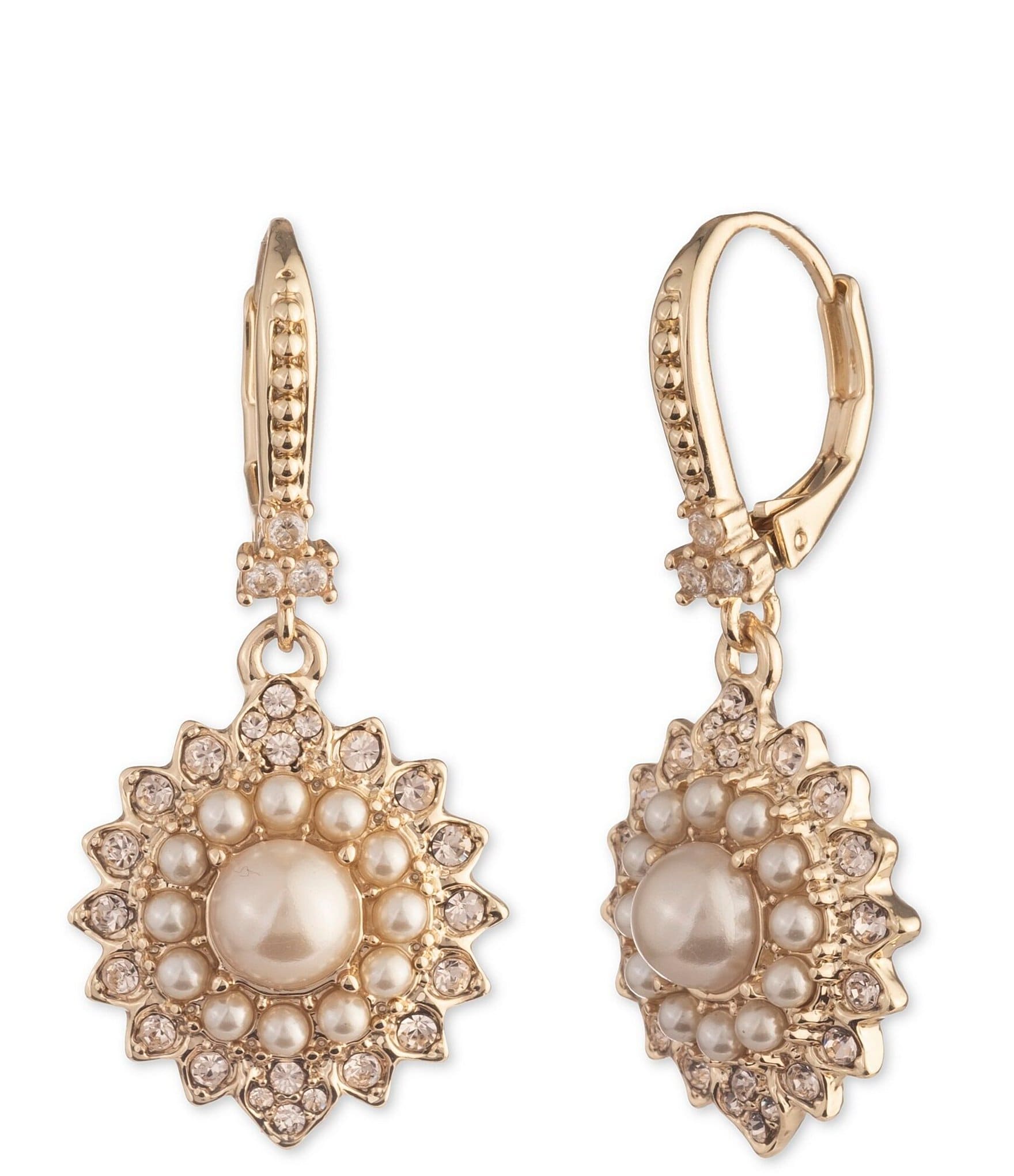 Marchesa Round Pearl Crystal Drop Earrings