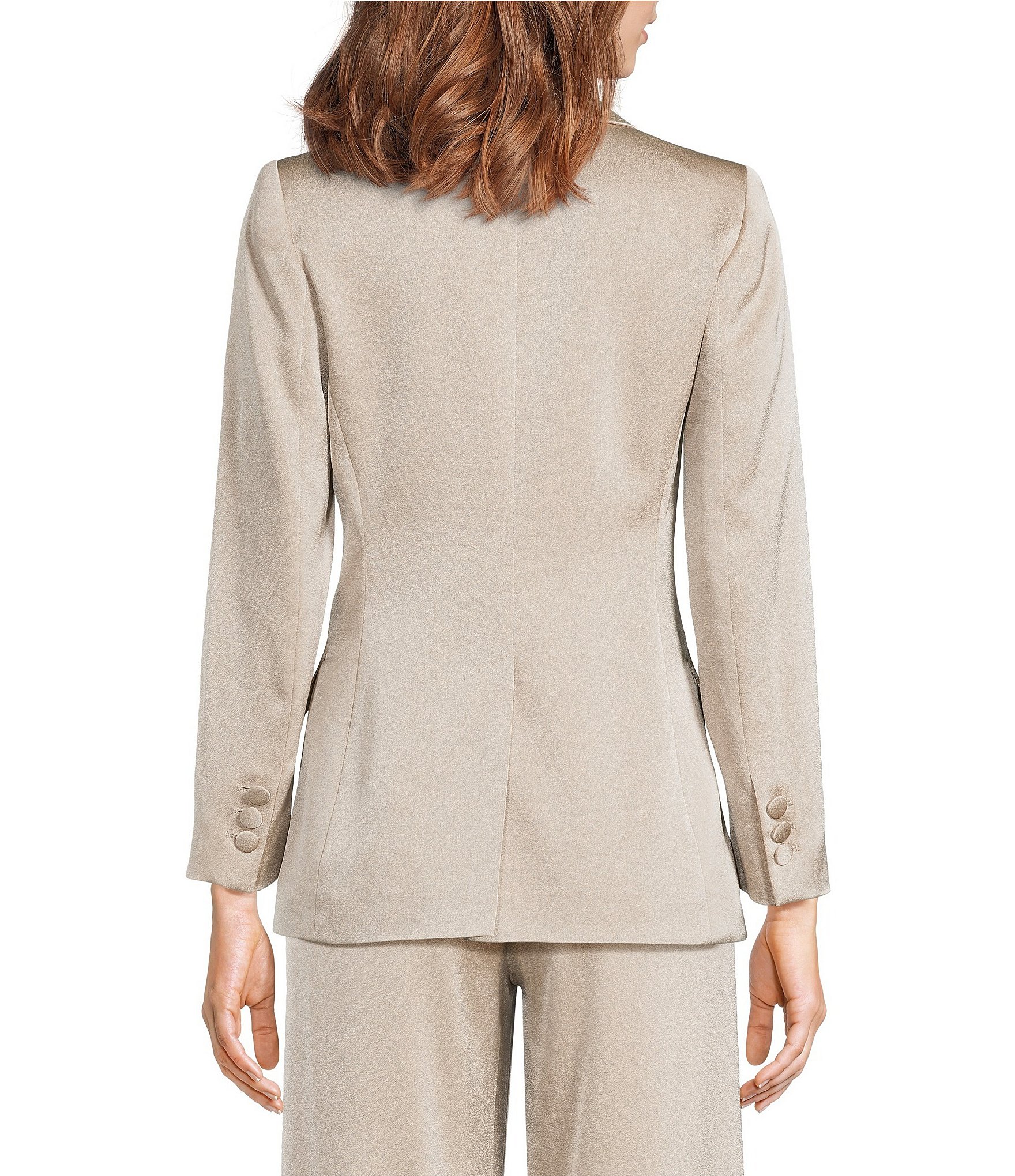 Marella Coordinating Cognac Satin Point Lapel Long Sleeve One-Button Blazer