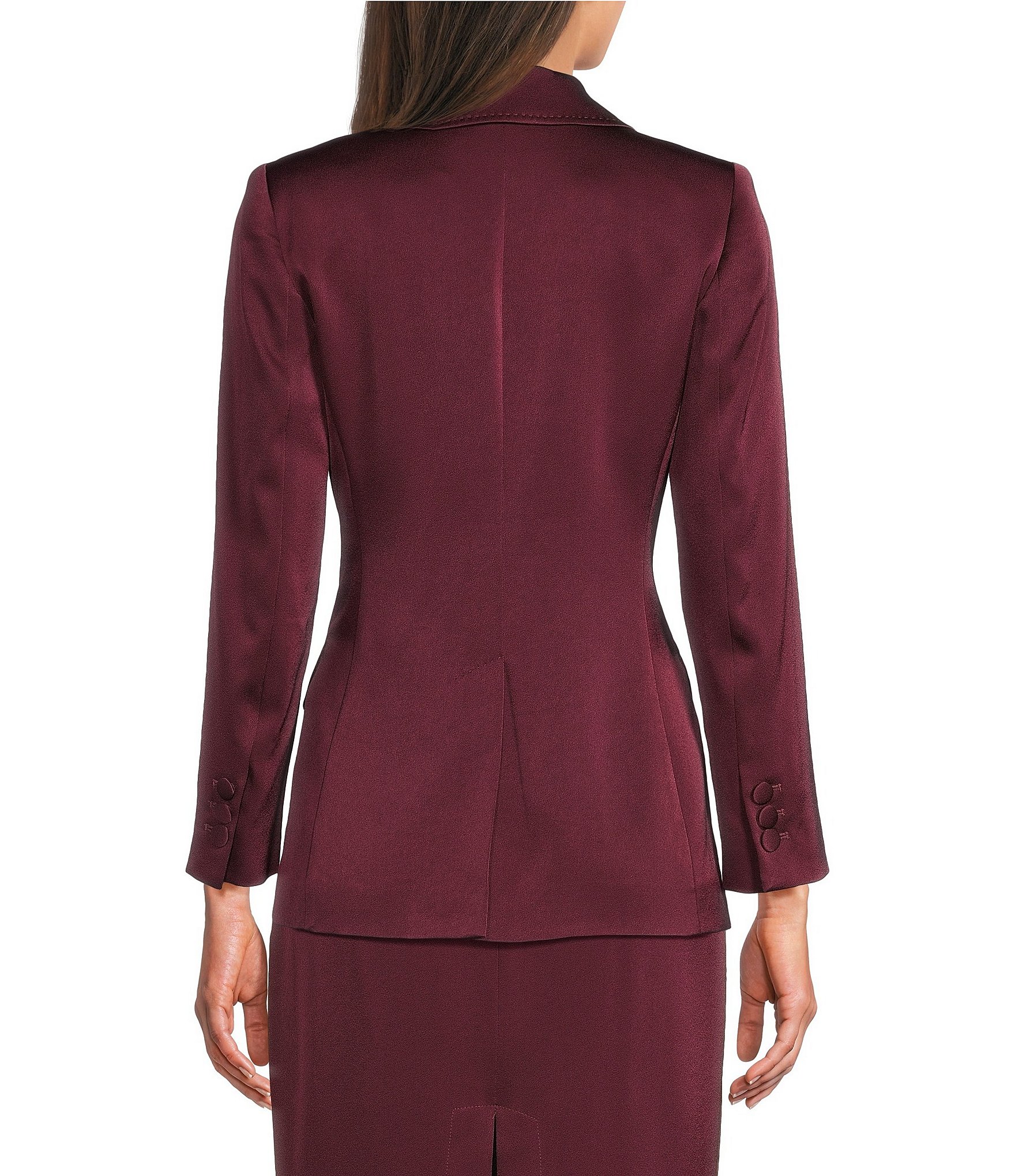 Marella Coordinating Cognac Satin Point Lapel Long Sleeve One-Button Blazer