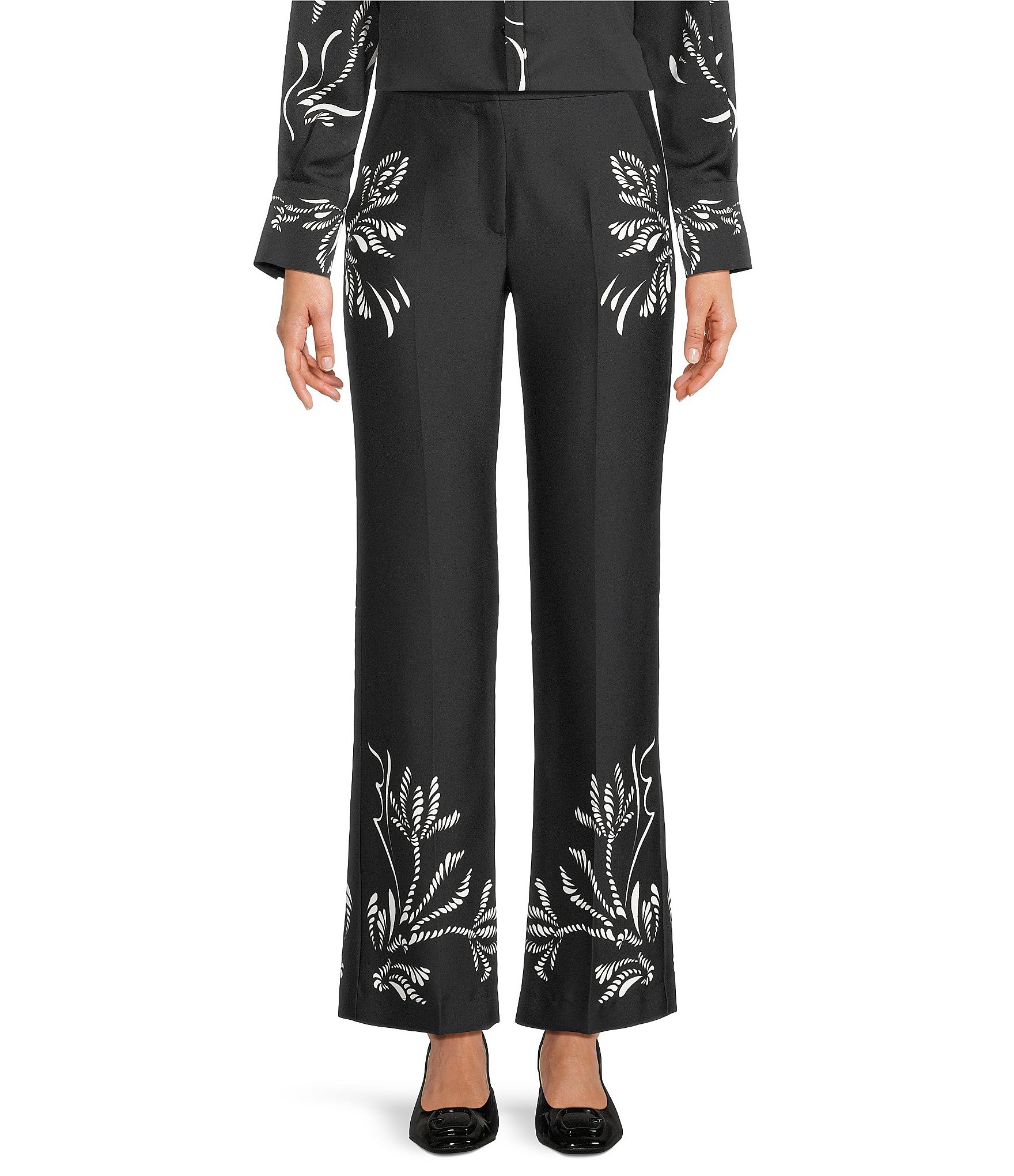Marella Coordinating Egizio Crepe Back Satin Placement Print Flare Hem Pants