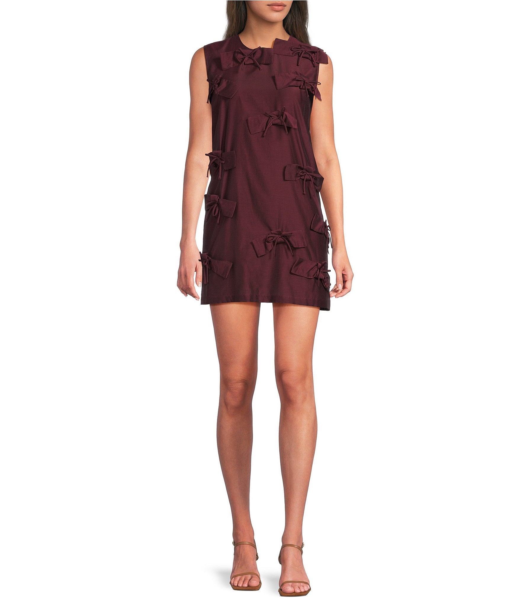 Marella Gancio Cotton Silk Voile Round Neck Sleeveless Bow Applique Mini Dress