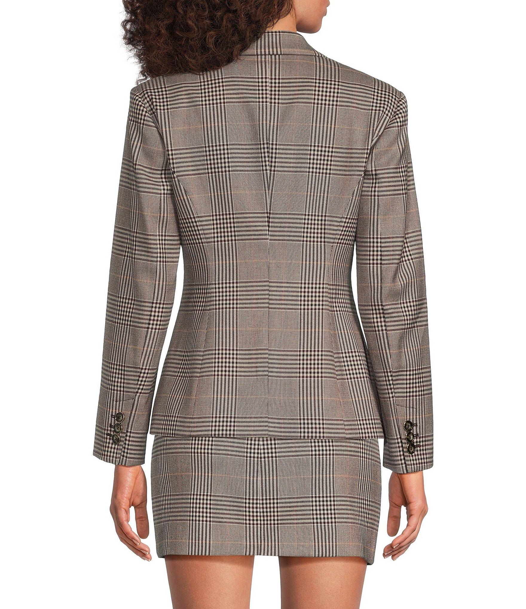 Marella Mllginseng Yarn Dyed Plaid Notch Lapel Collar Long Sleeve Jacket