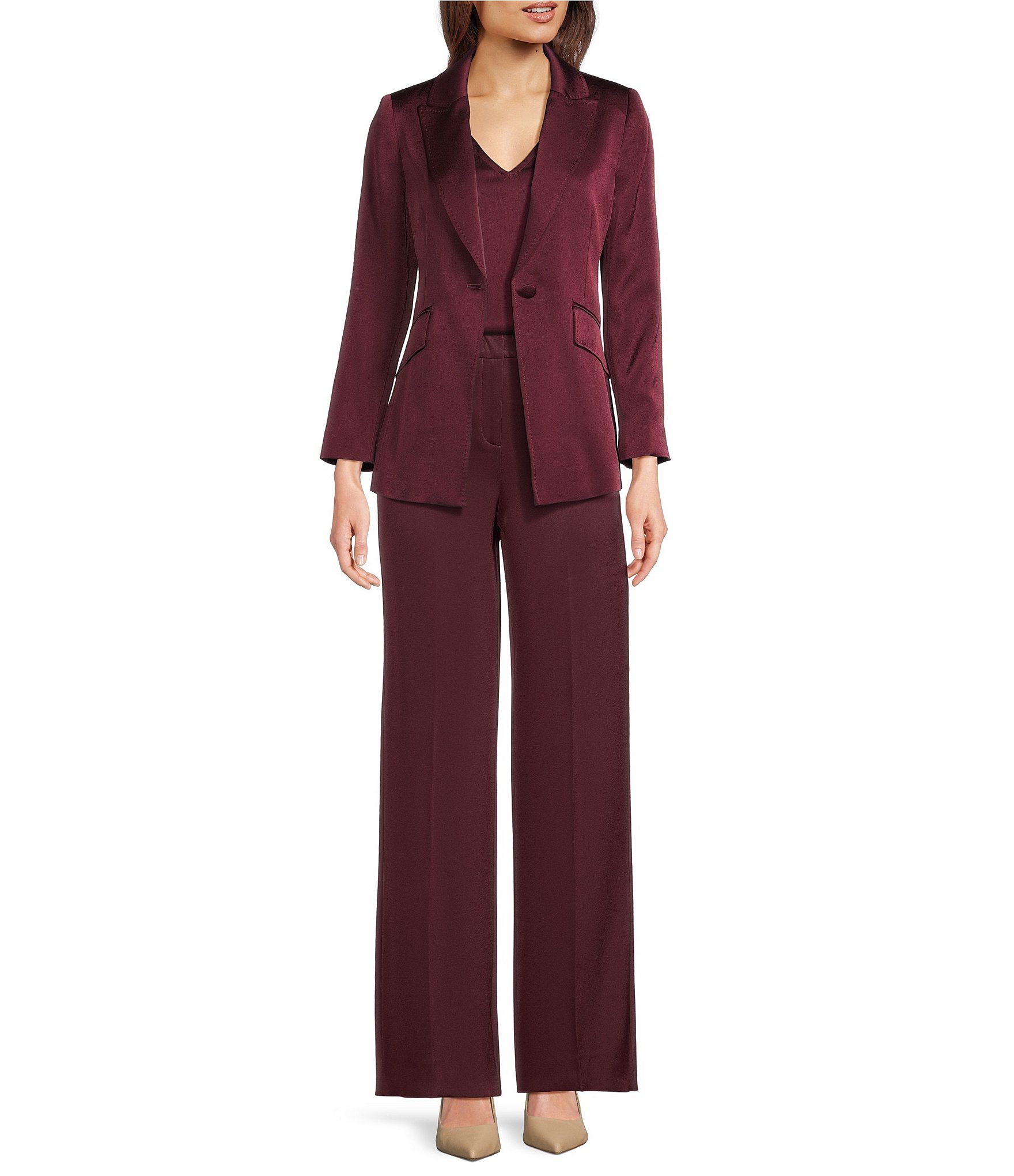 Marella Wolf Satin High Rise Wide Leg Trouser Pants