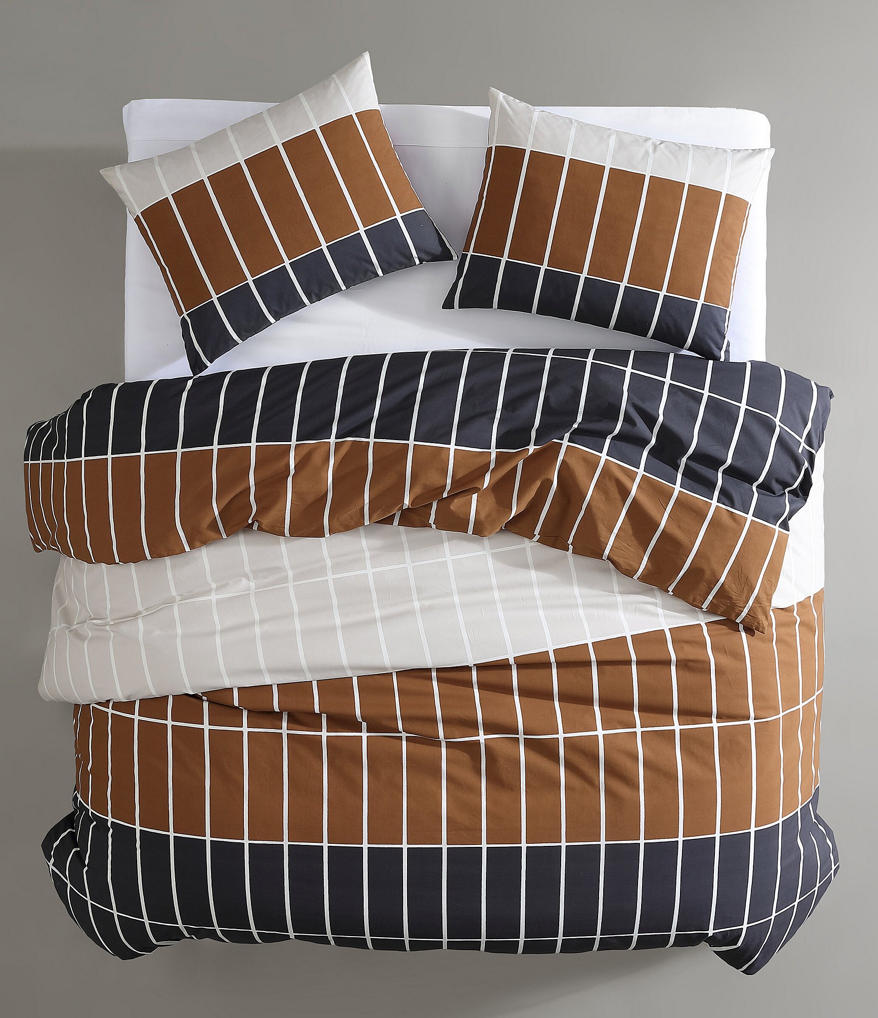 Marimekko Tiiliskivi Raita Brick-Block Printed Outlined Pattern Organic Cotton Duvet Cover Mini Set