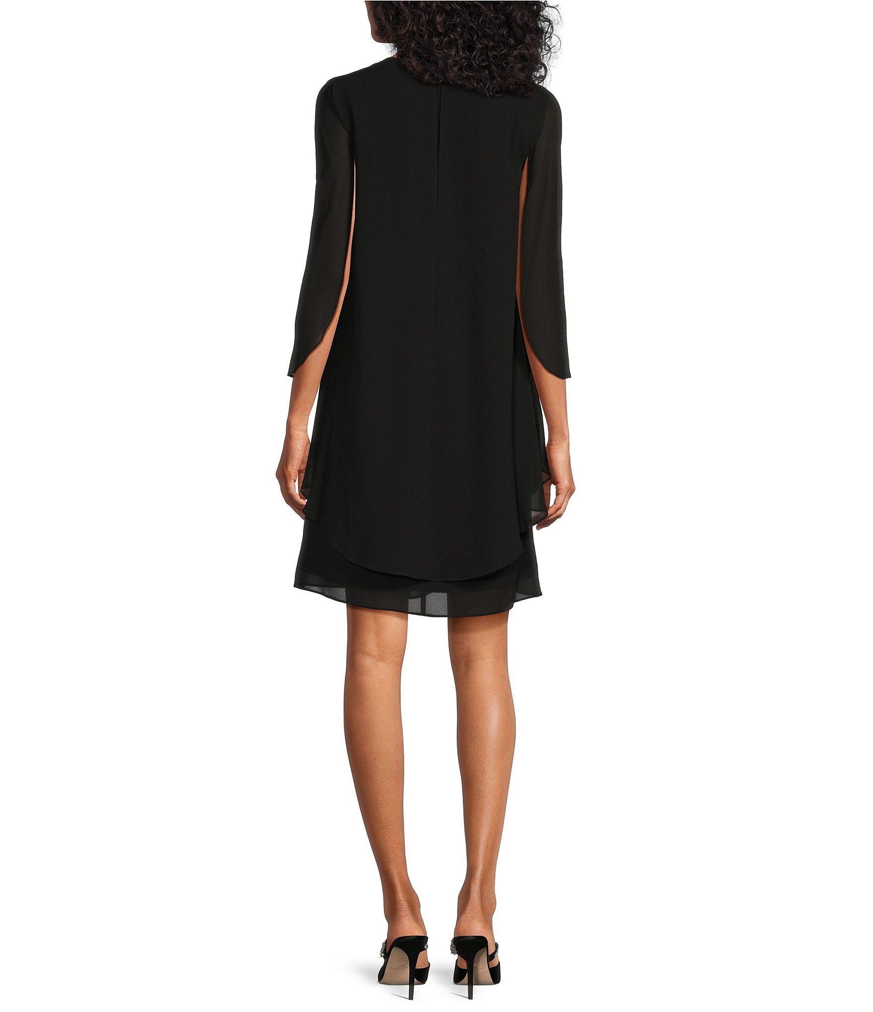 Marina 3/4 Sleeve Chiffon Overlay Shift Dress