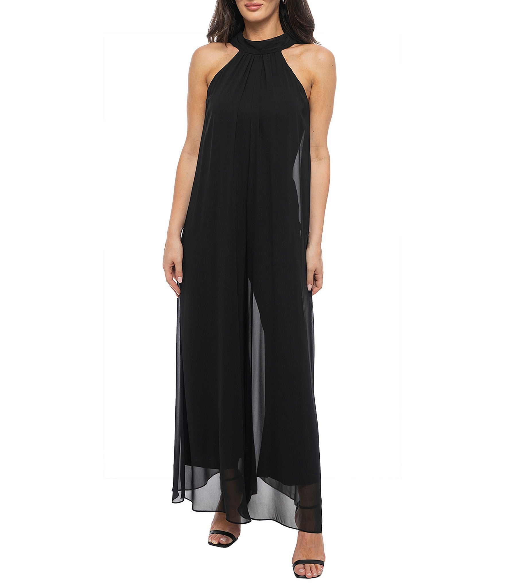 Marina Chiffon Halter Neck Sleeveless Wide Leg Overlay Jumpsuit