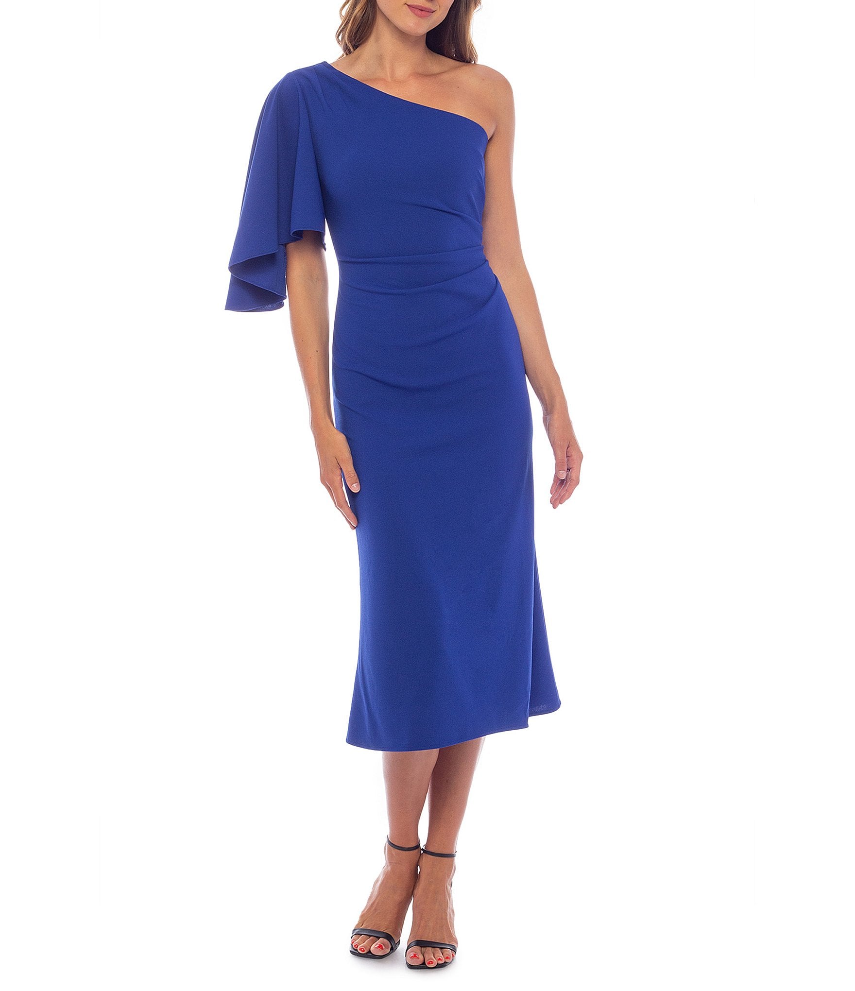 Marina One Shoulder 3/4 Sleeve Midi Dress | Dillard's