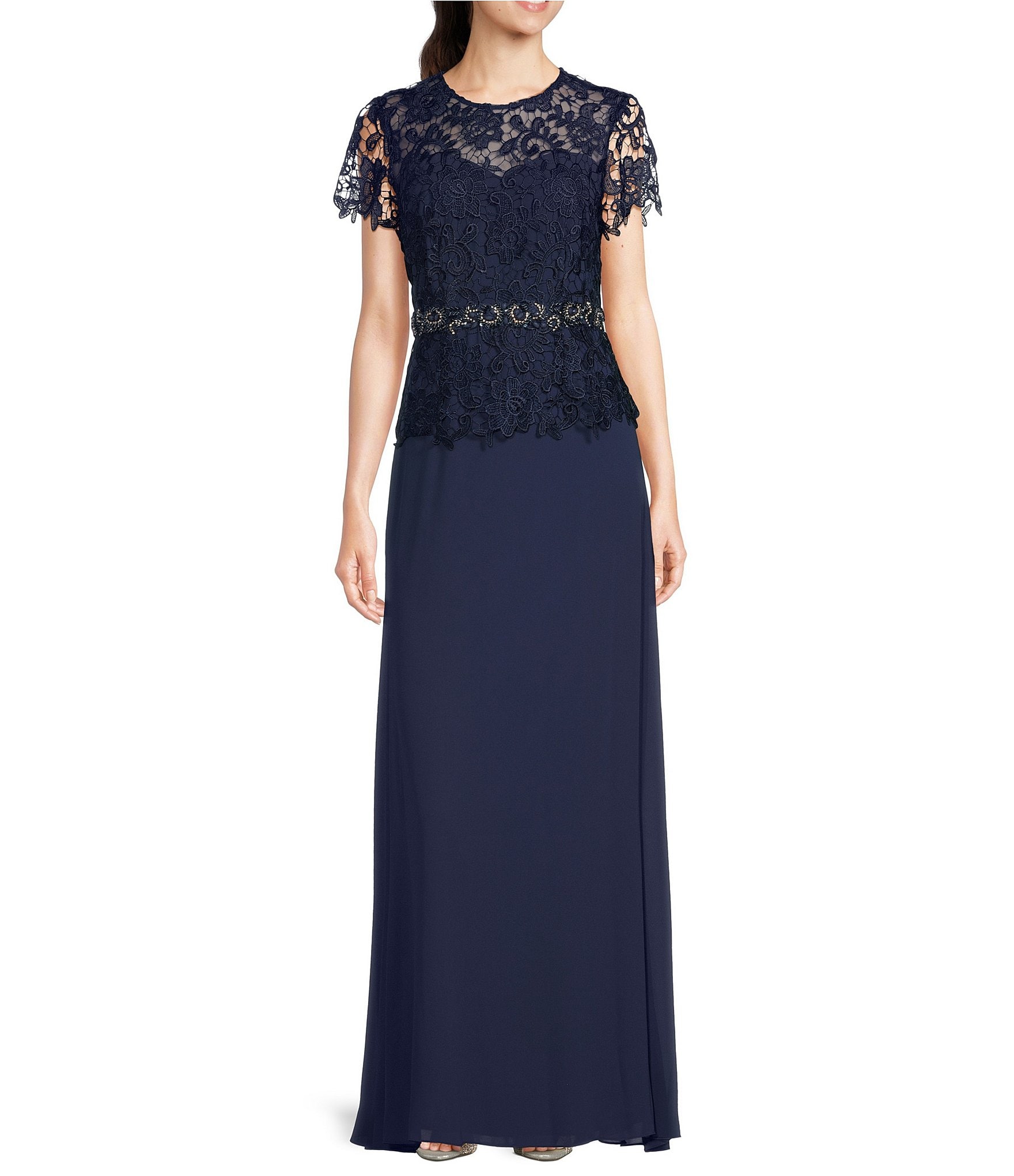 Marina chiffon discount popover lace gown