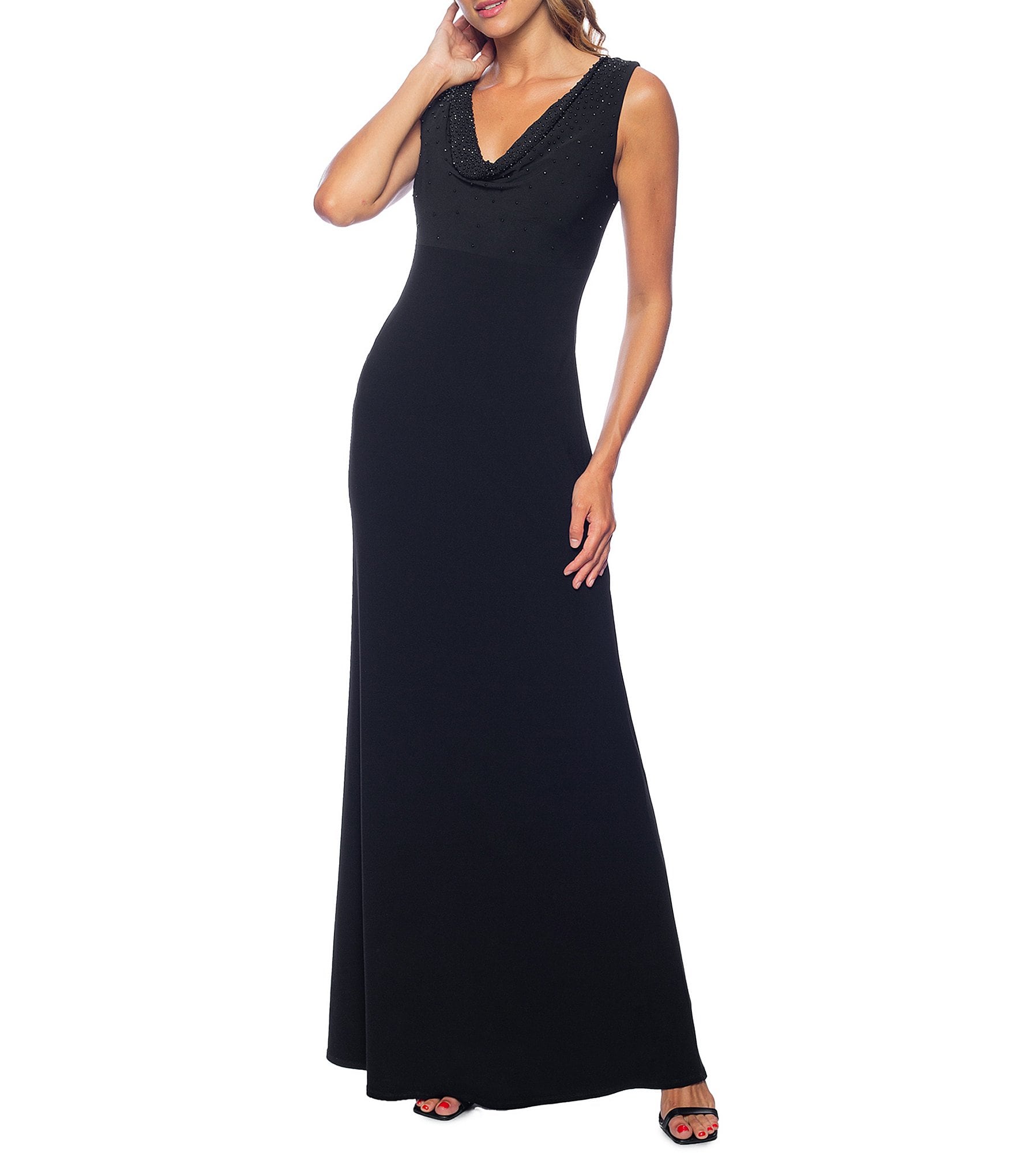 Marina Sleeveless Cowl Neck Beaded Dress | Dillard's