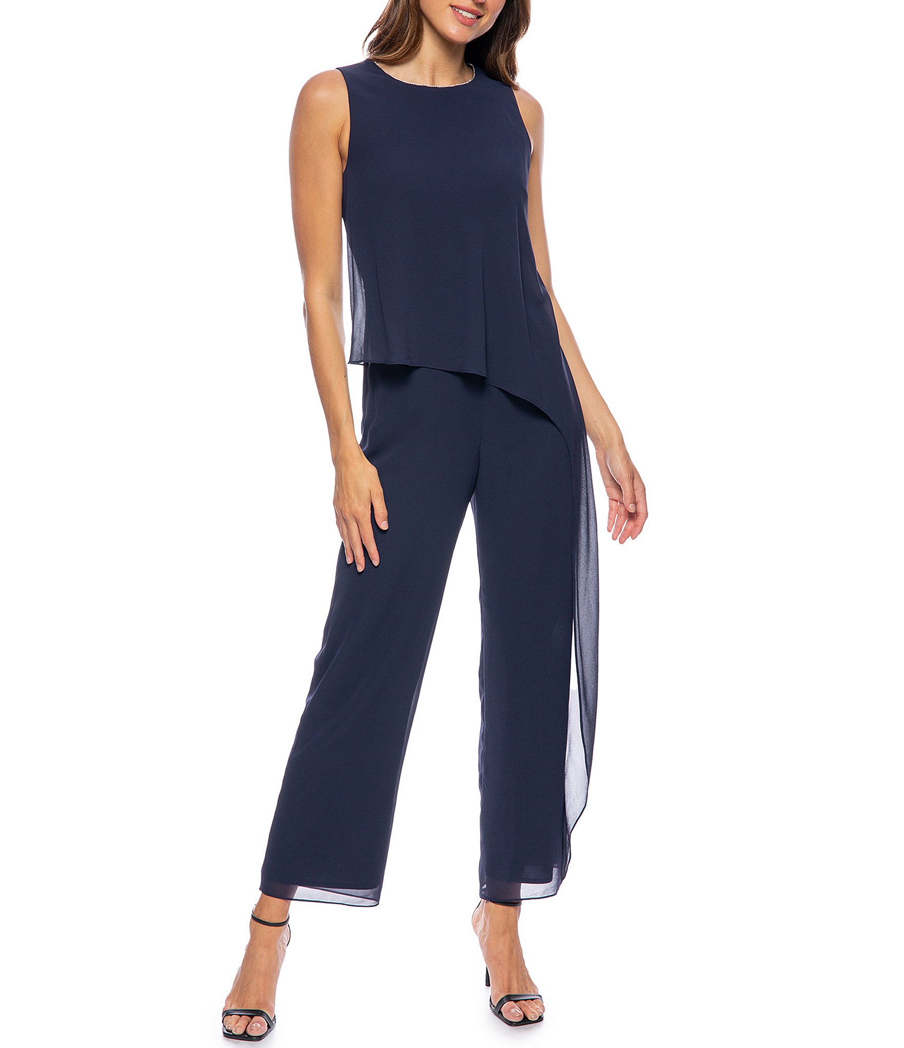 Marina Sleeveless Crew Neck Chiffon Jumpsuit | Dillard's