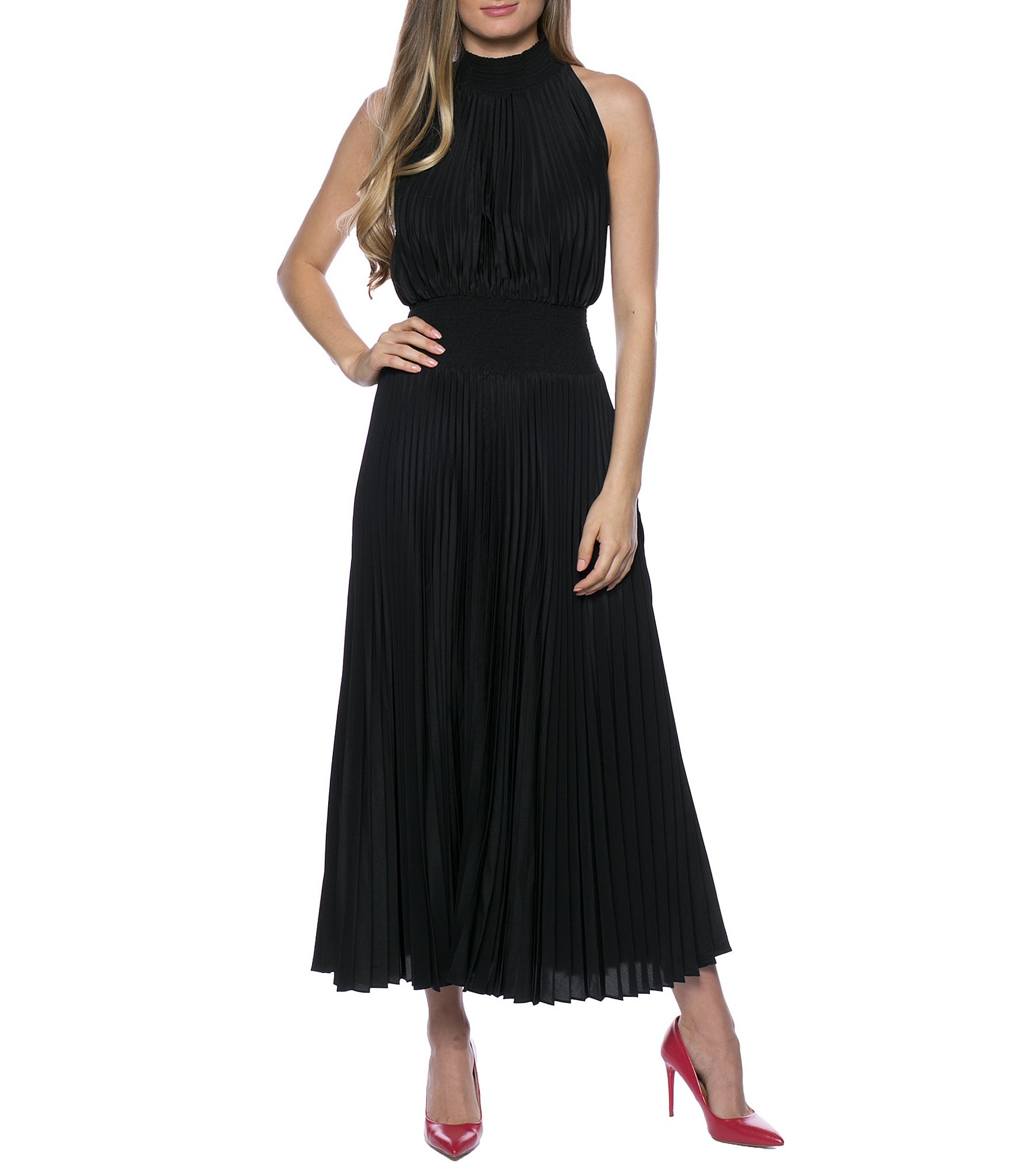 Pleated Halter Midi Dress