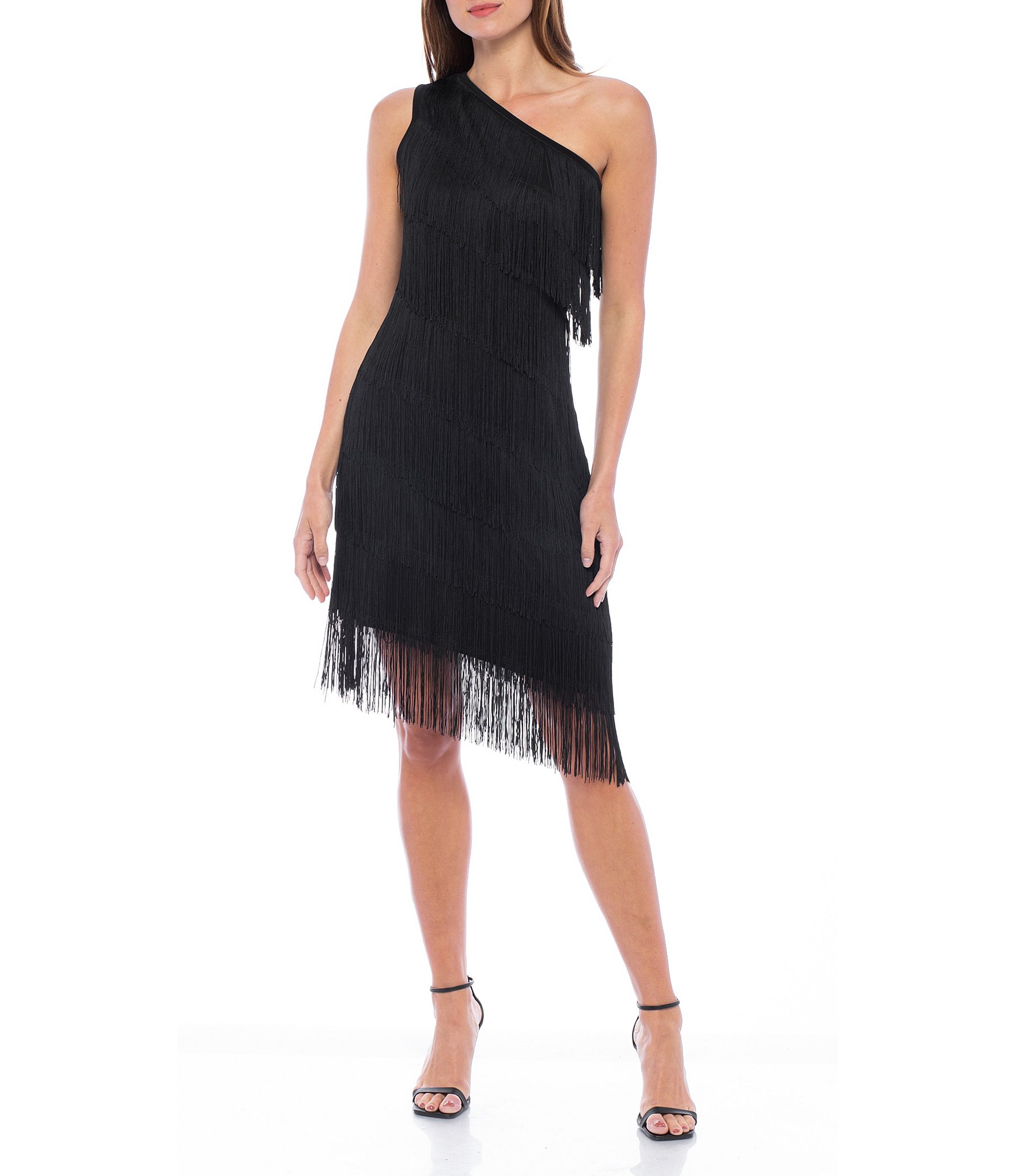 Look Again One Shoulder Fringe Dress (Black)- Final Sale Small / Black