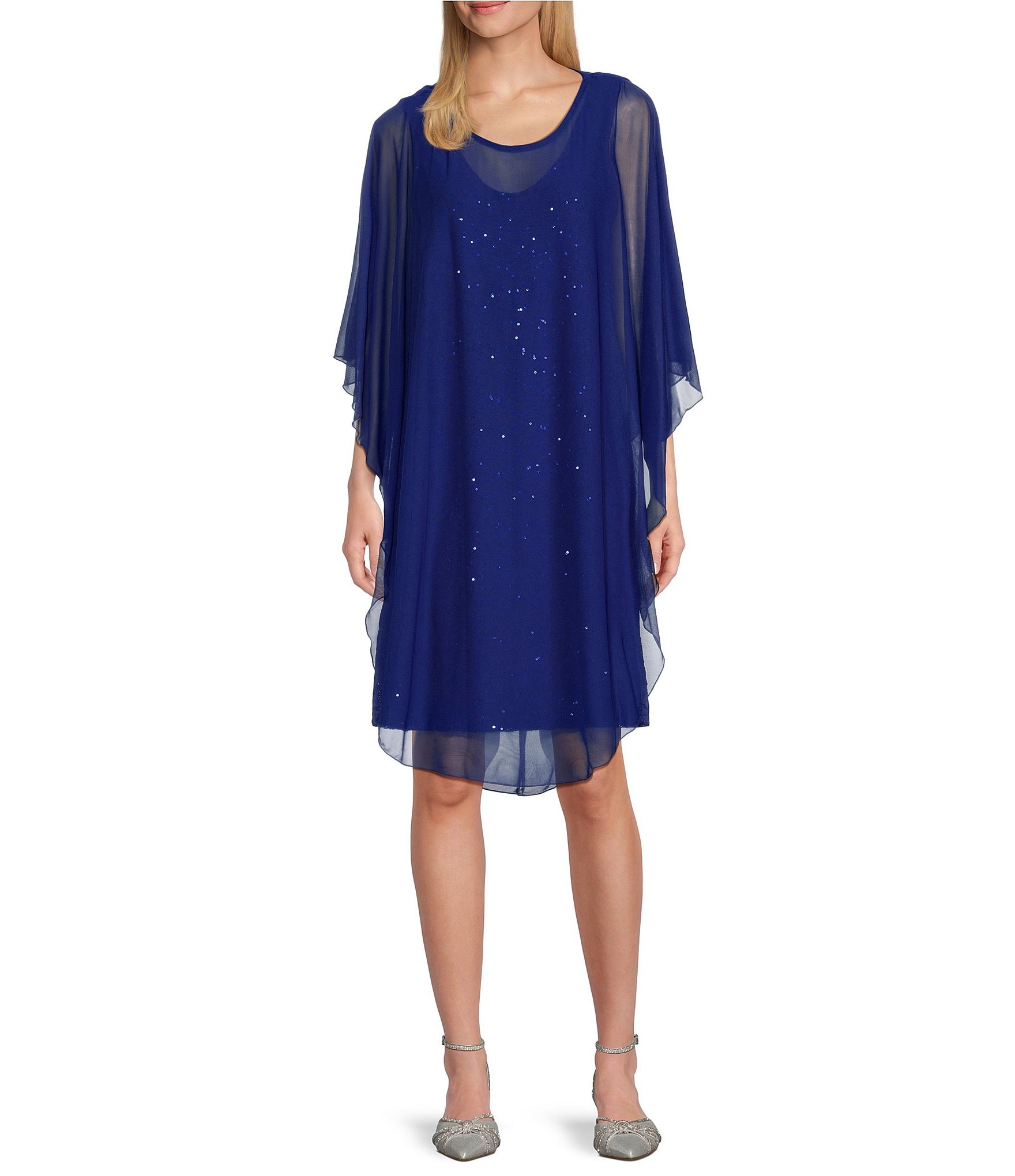 Marina Sleeveless V-Neck Chiffon Overlay V-Back Sequin Lace Dress ...