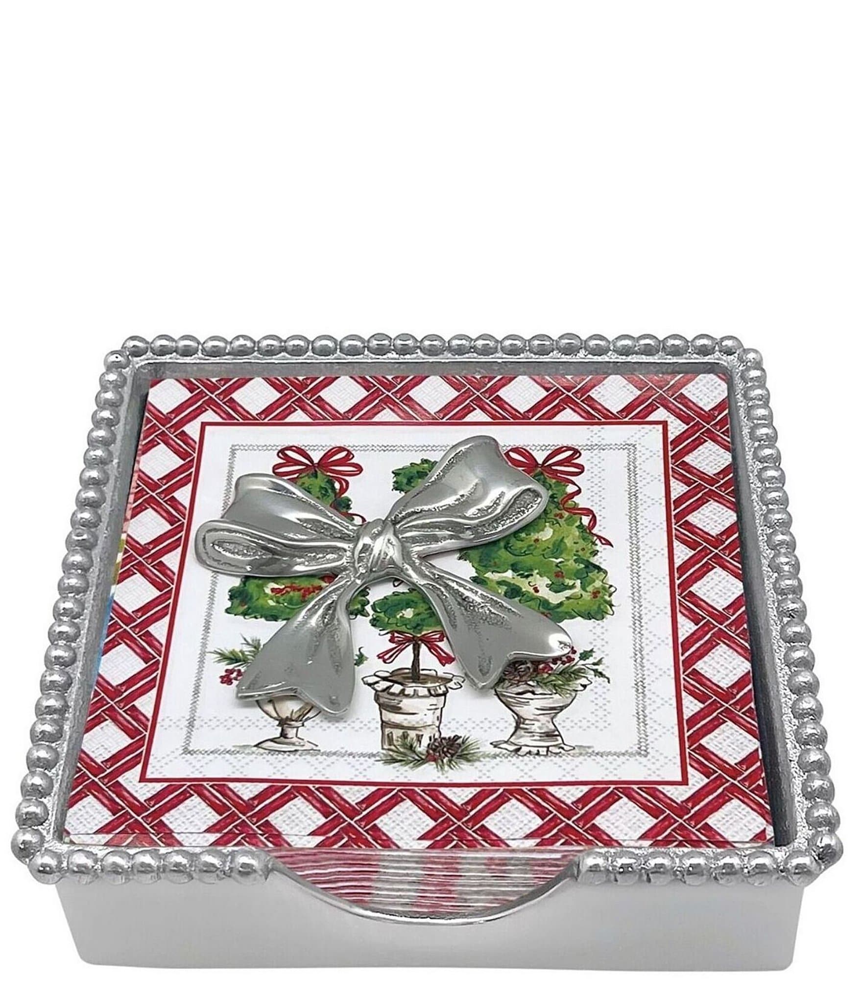 Mariposa Christmas Topiary Bow Beaded Collection Napkin Box Set