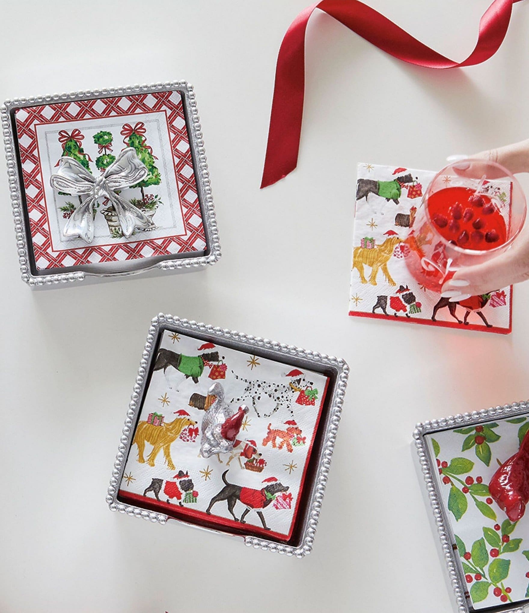 Mariposa Christmas Topiary Bow Beaded Collection Napkin Box Set