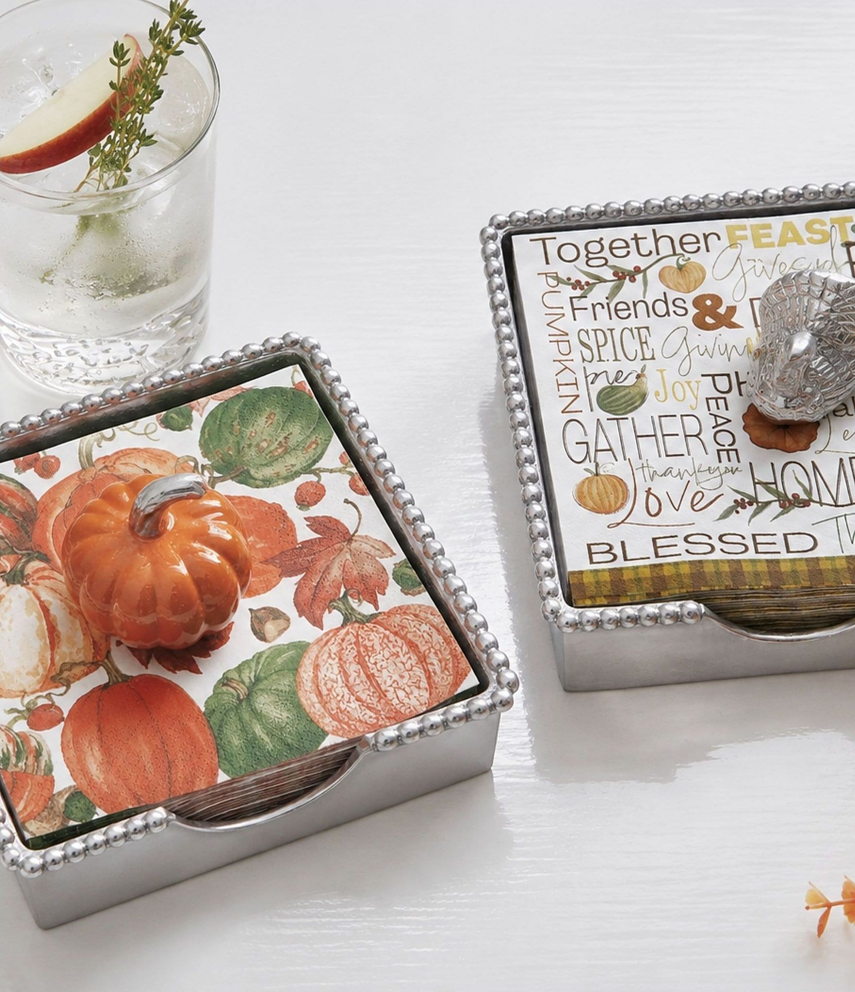 Mariposa Orange Pumpkin Beaded Collection Napkin Box Set