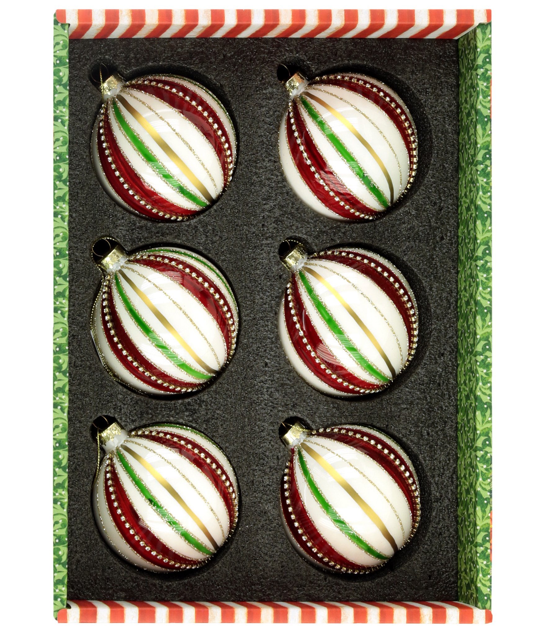 Mark Roberts Beaded Holiday Stripe Ornament, Box Of 6